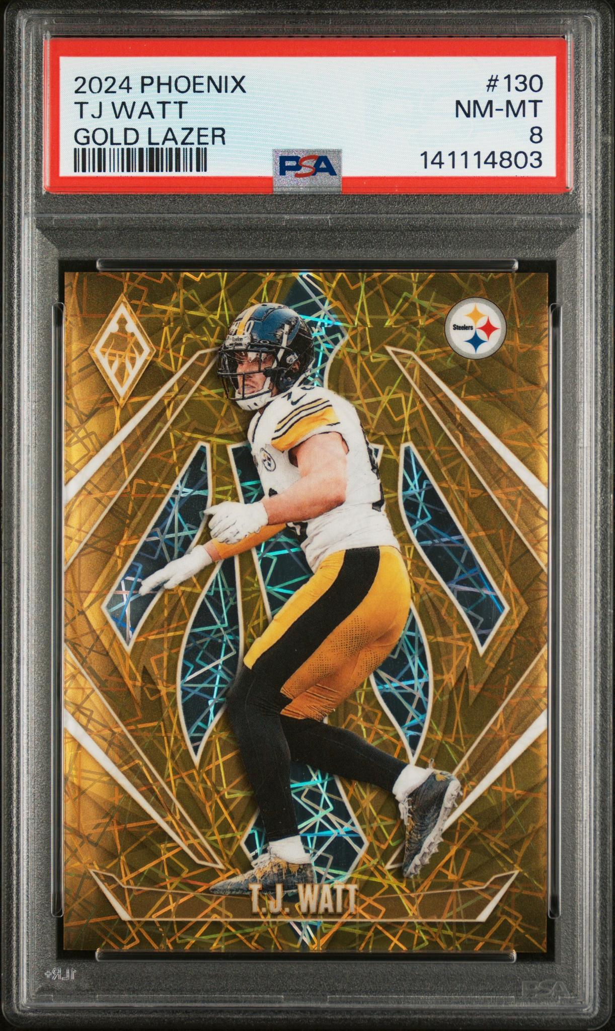 2024 Panini Phoenix Gold Lazer TJ Watt #130 /10 PSA 8