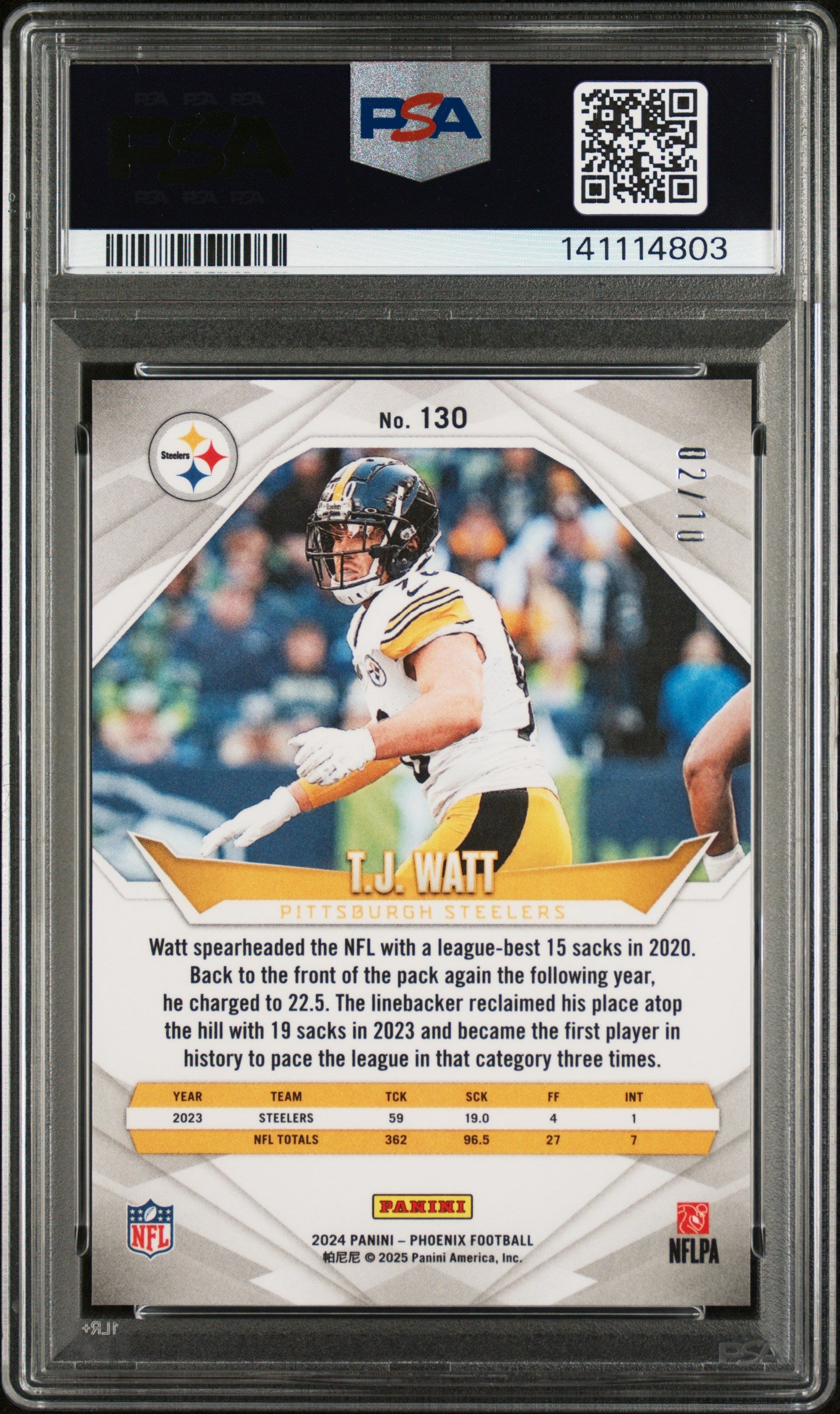 2024 Panini Phoenix Gold Lazer TJ Watt #130 /10 PSA 8