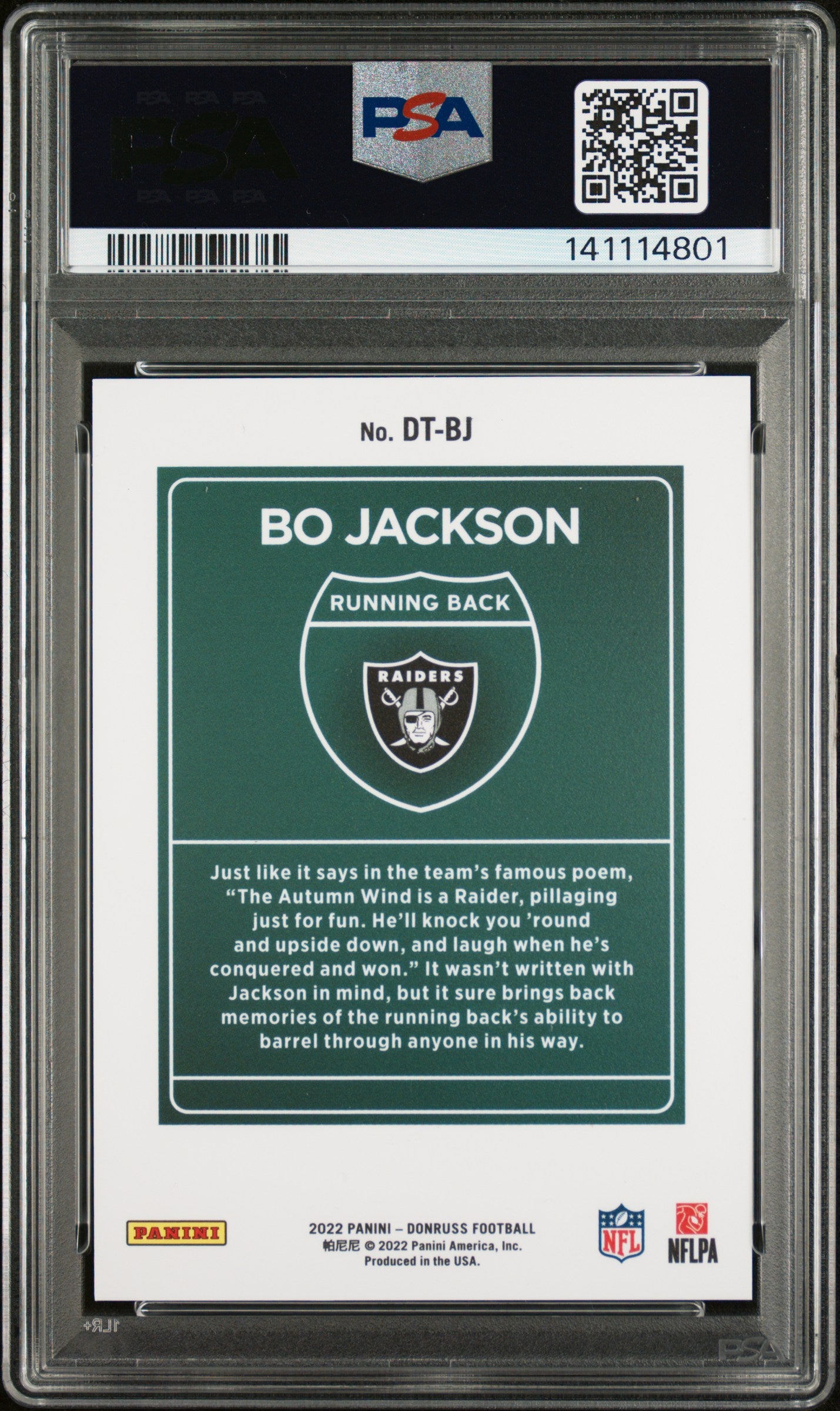 2022 Panini Donruss Downtown Bo Jackson #DT-BJ PSA 9