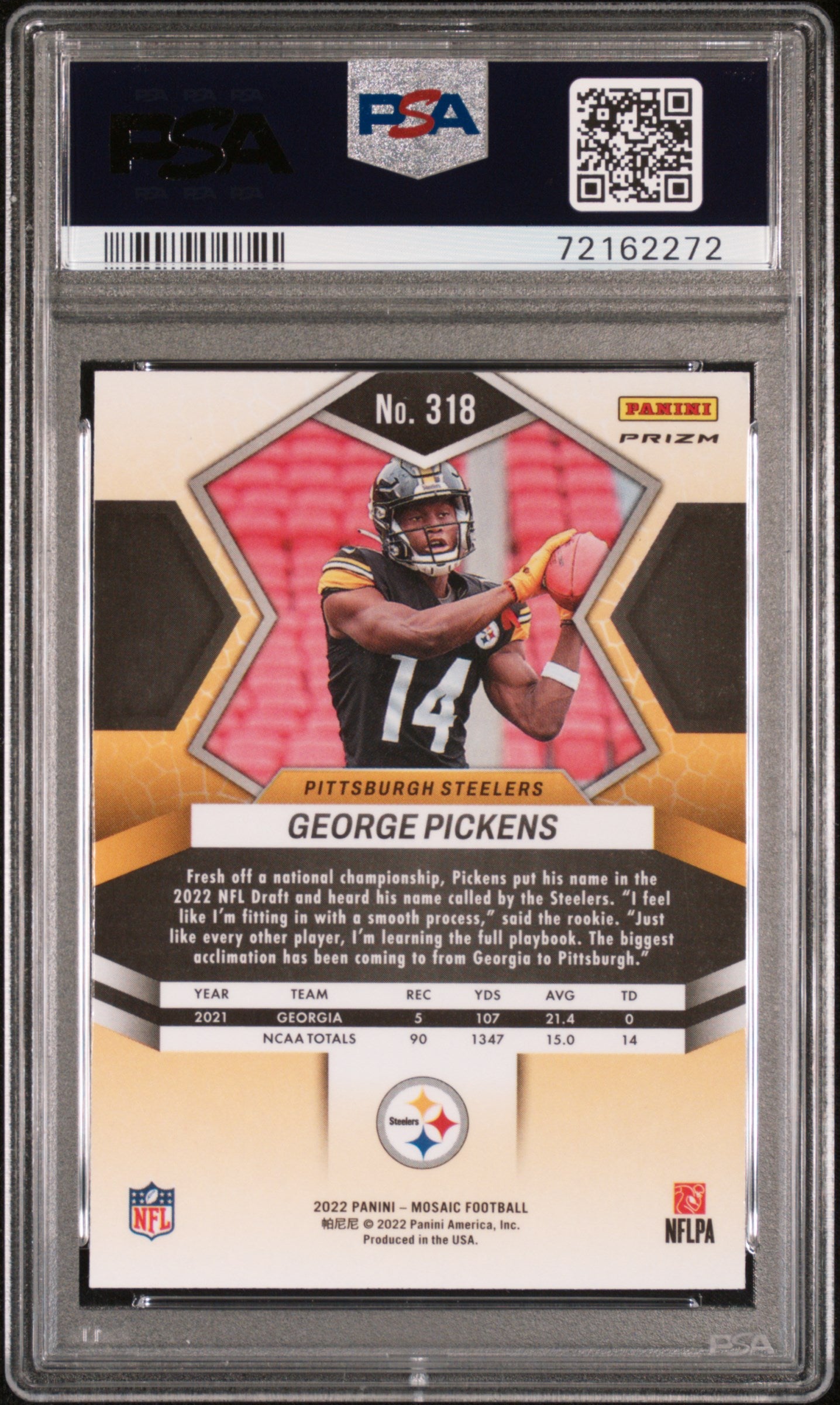 2022 Panini Mosaic Green Mosaic Prizm George Pickens #318 PSA 10