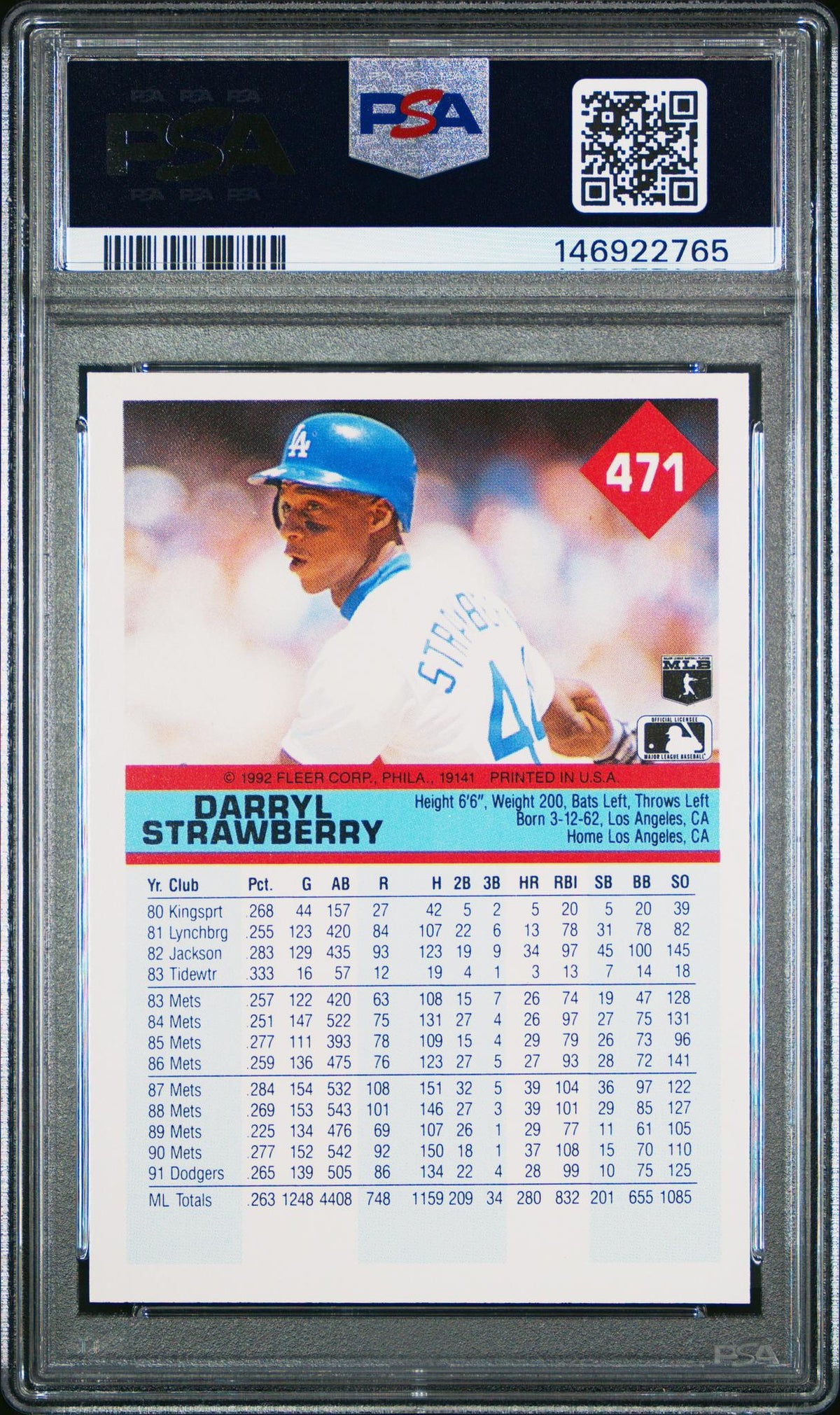 1992 Fleer Tradition Darryl Strawberry #471 PSA 9