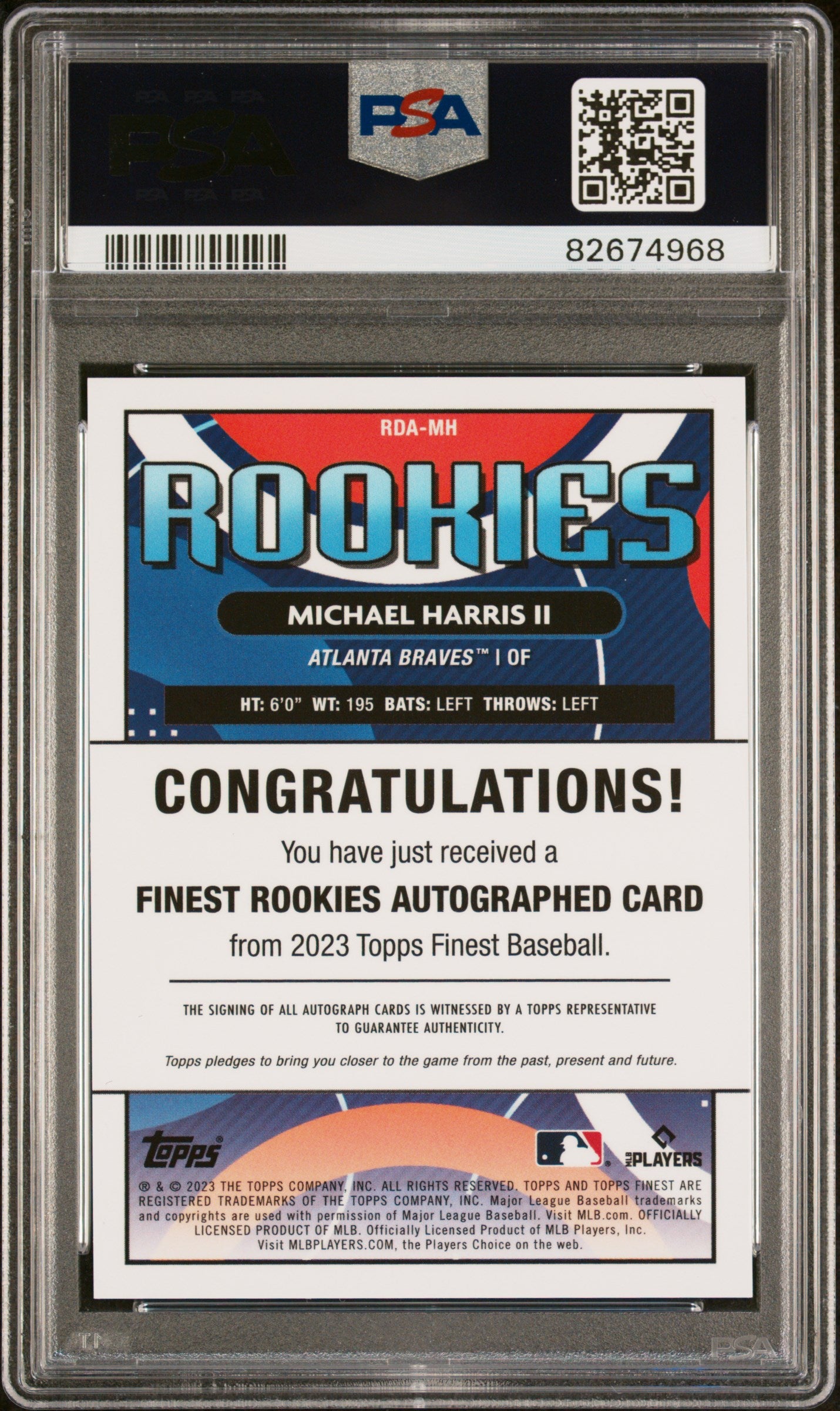 2023 Topps Finest Finest Rookies Design Variation Autographs Michael Harris II #RDAMH PSA 9