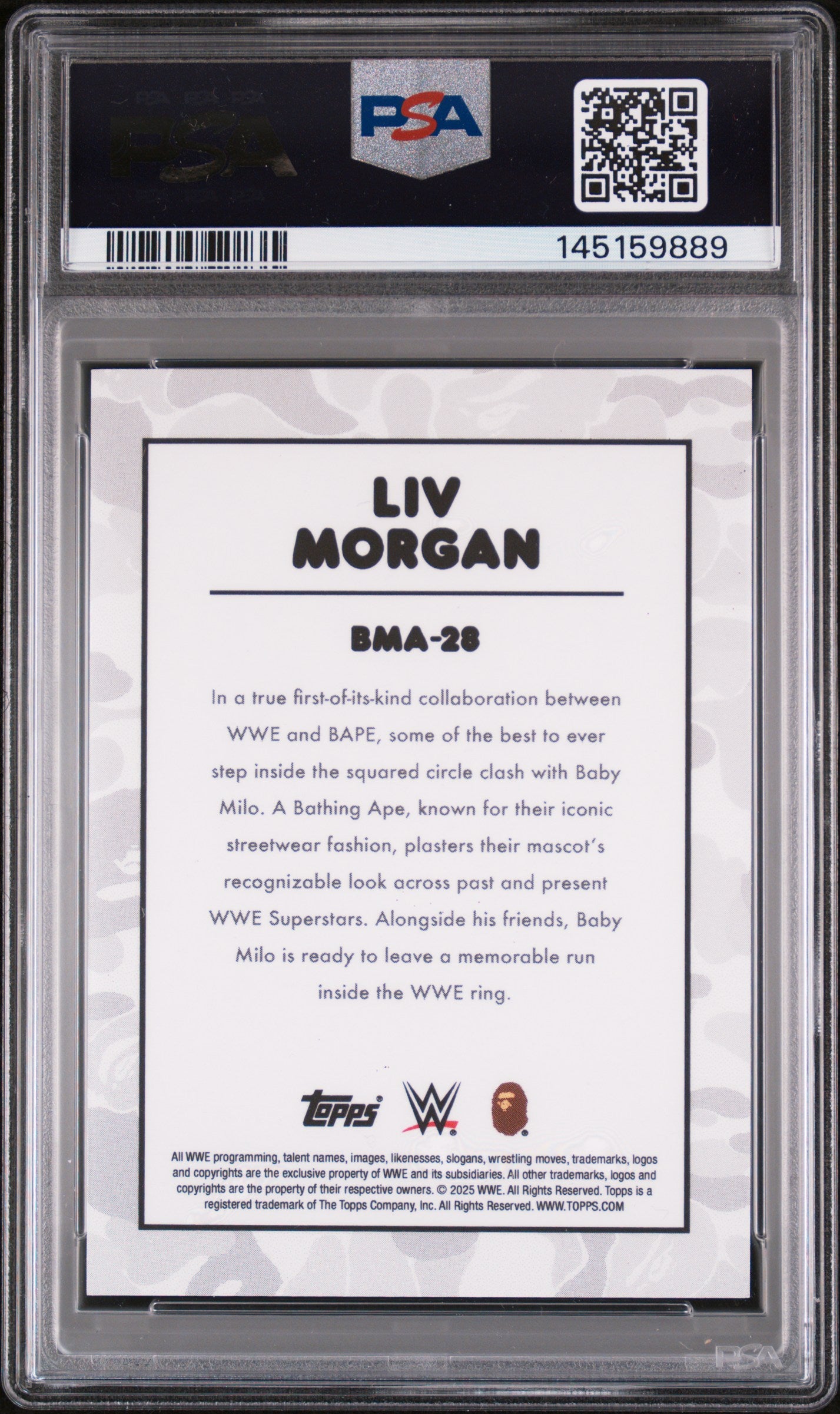 2025 Topps WWE X Bape Baby Milo Avatar Multi Camo Foil Liv Morgan #BMA-28 PSA 10