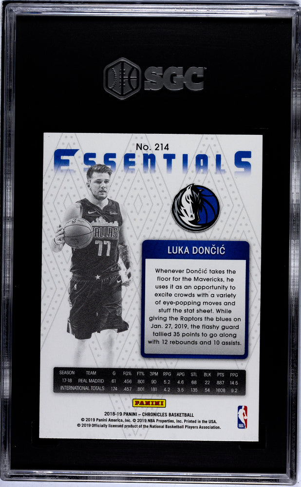 2018-19 Panini Chronicles Essentials Luka Doncic #214 RC SGC 10