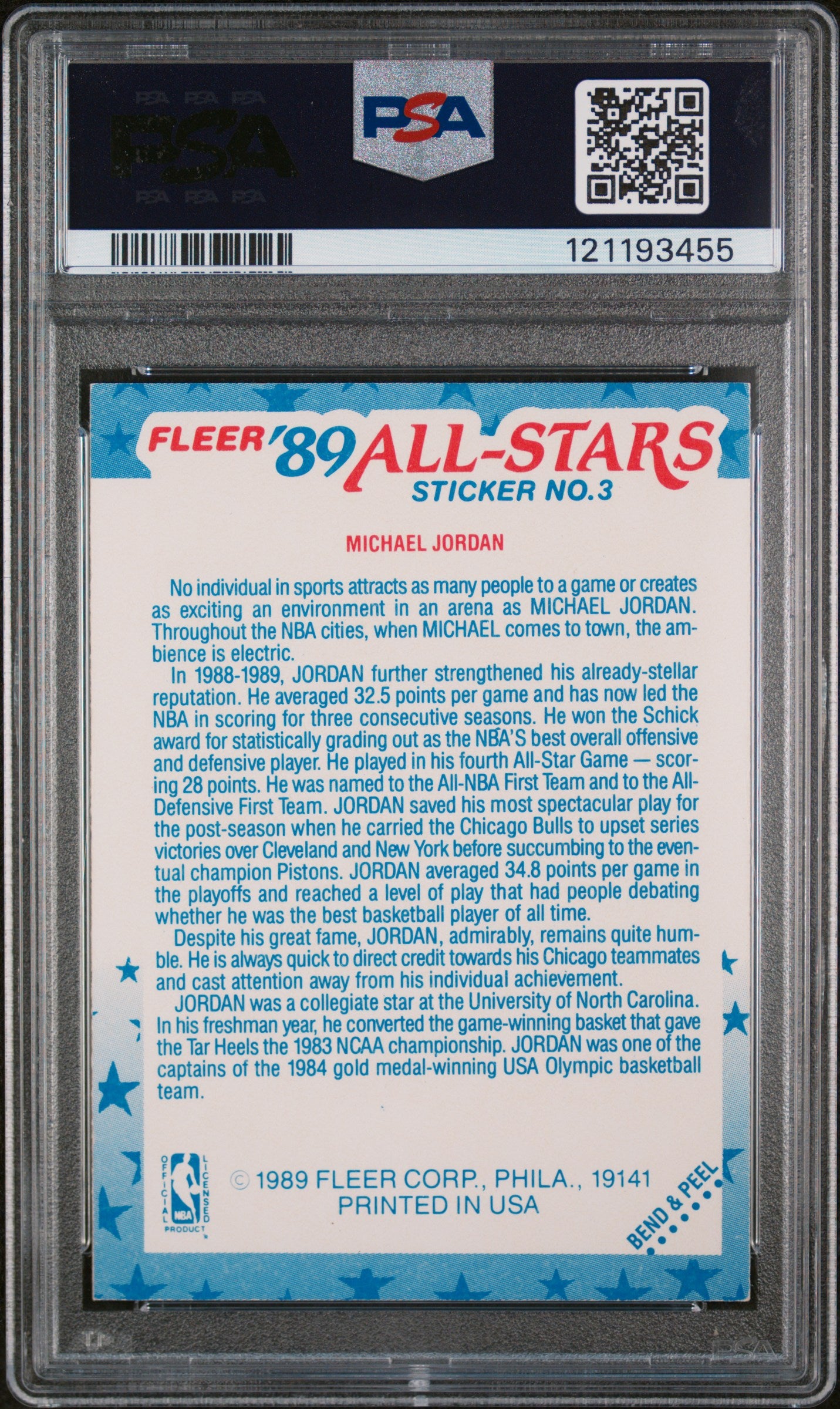 1989 Fleer Stickers All Stars Michael Jordan #3 PSA 5