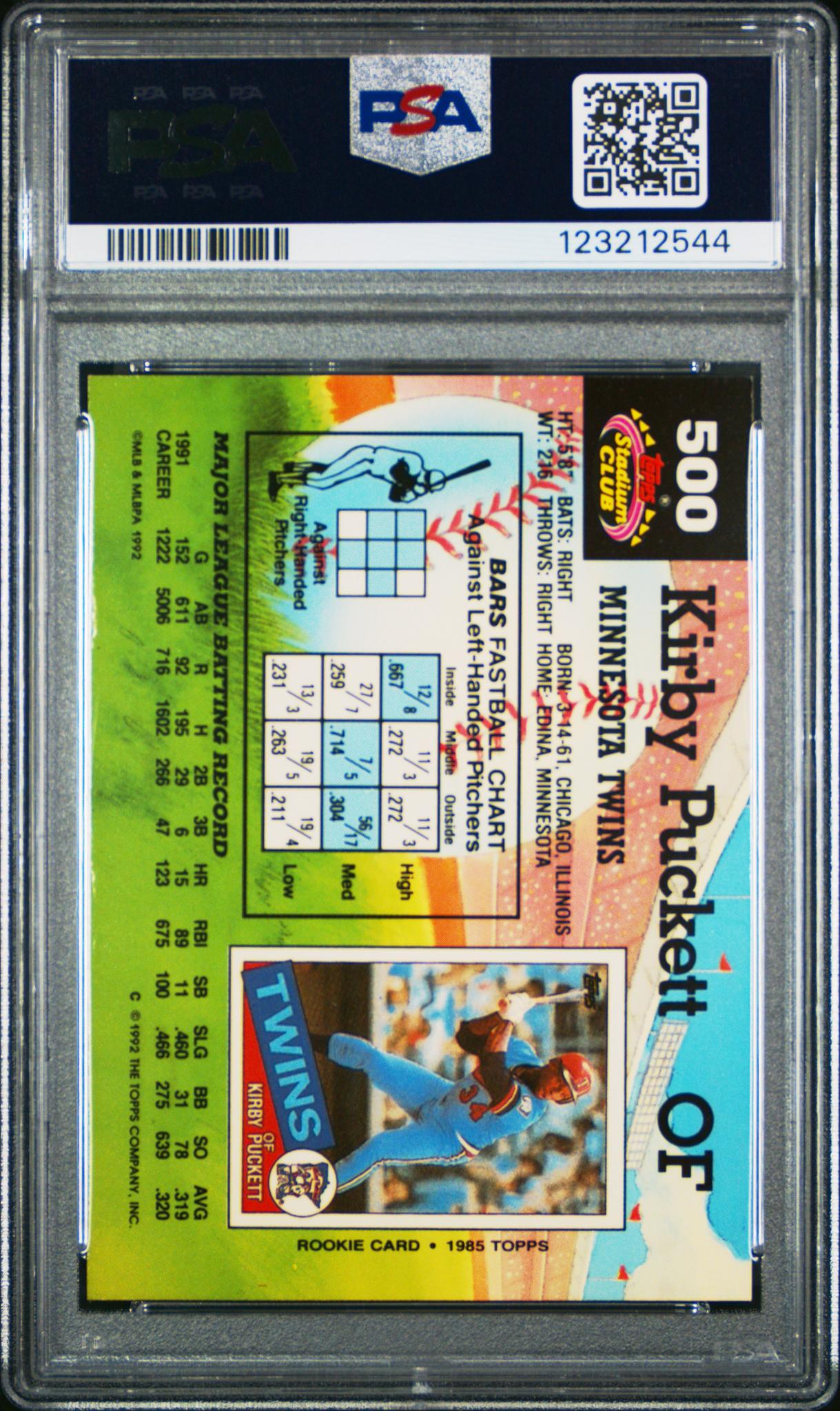 1992 Stadium Club Kirby Puckett #500 PSA 9