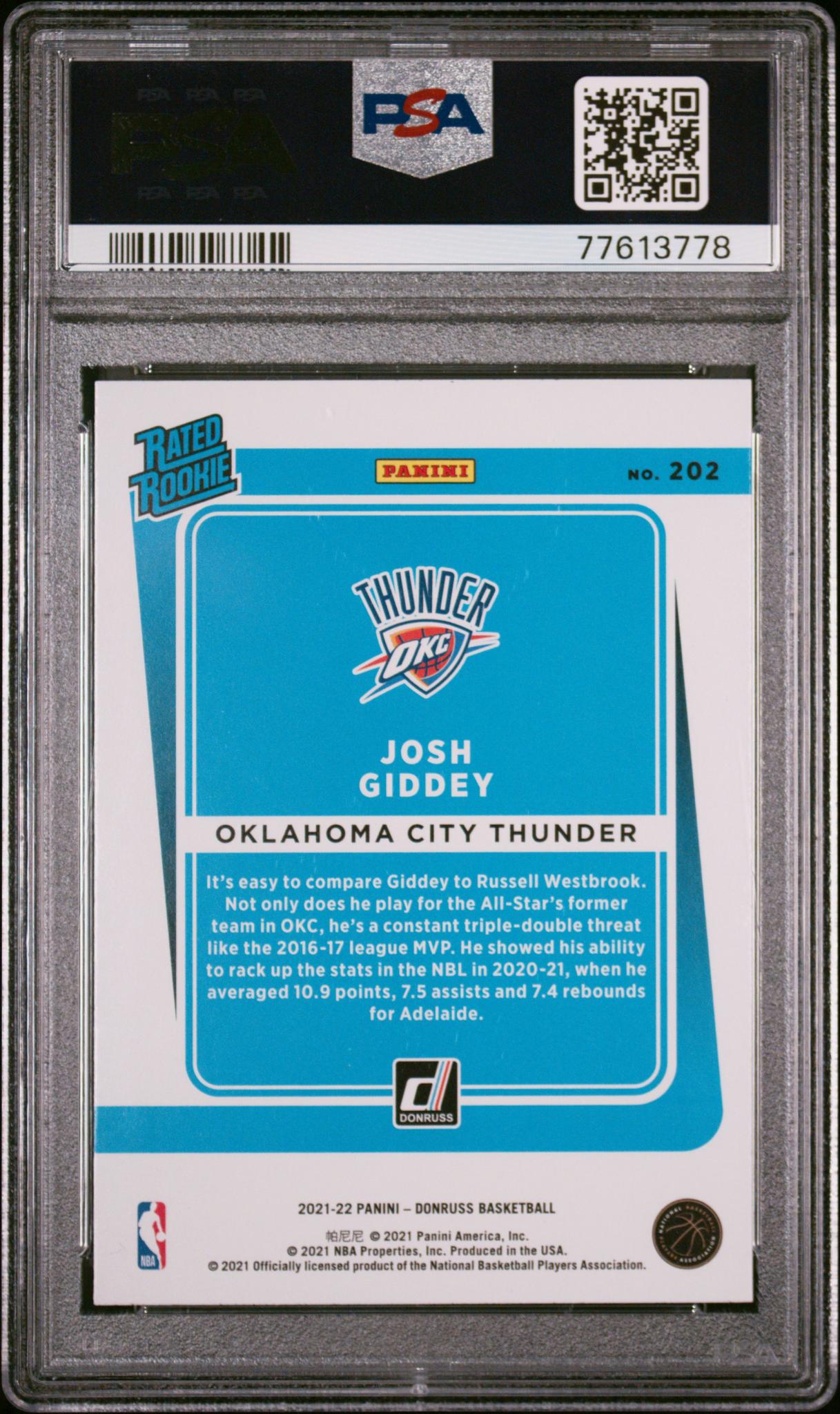 2021 Donruss Rated Rookie Choice Josh Giddey #202 PSA 10