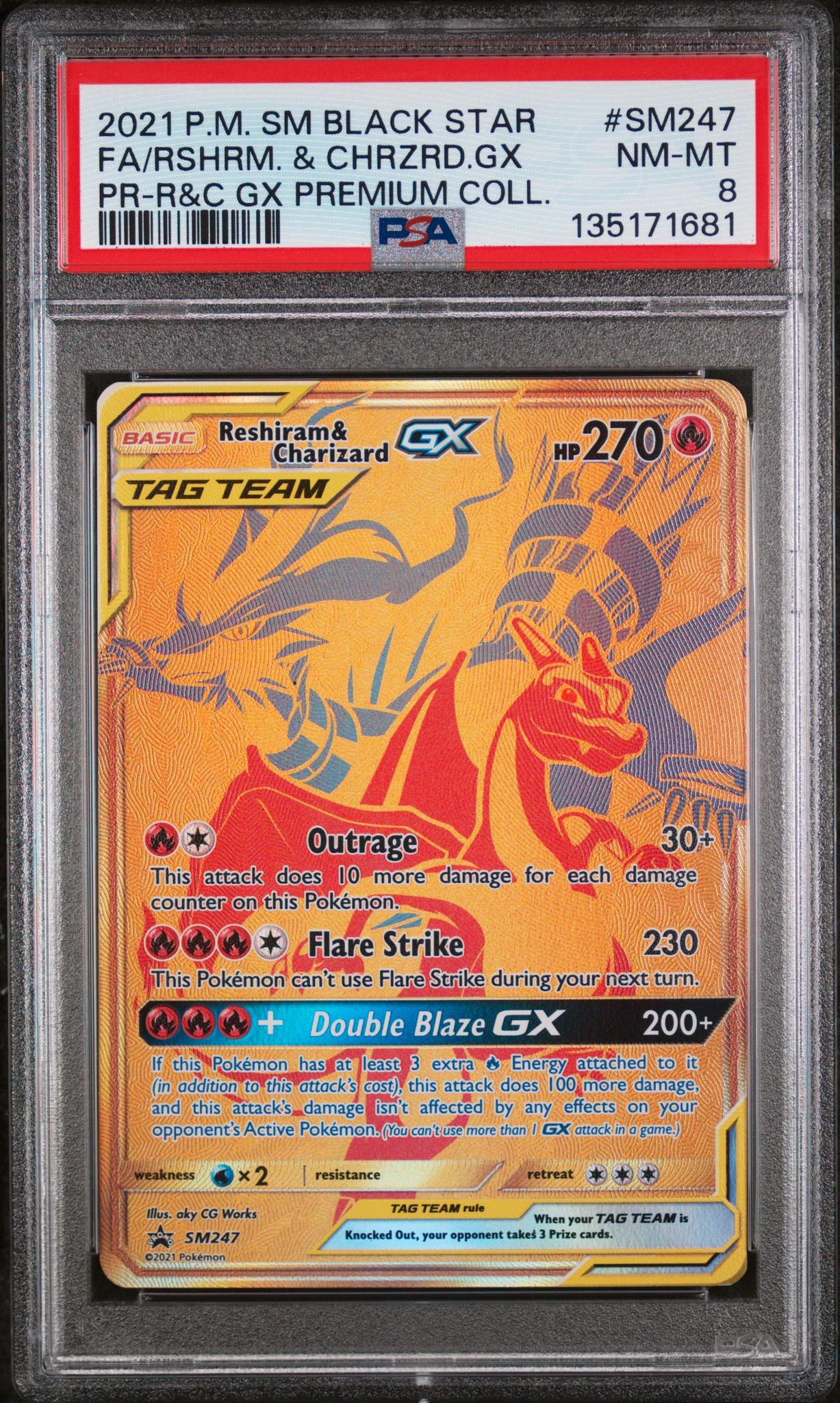 2021 Pokemon Sun and Moon Black Star Promo Premium Collection Charizard/Reshiram Gx #SM247 PSA 8