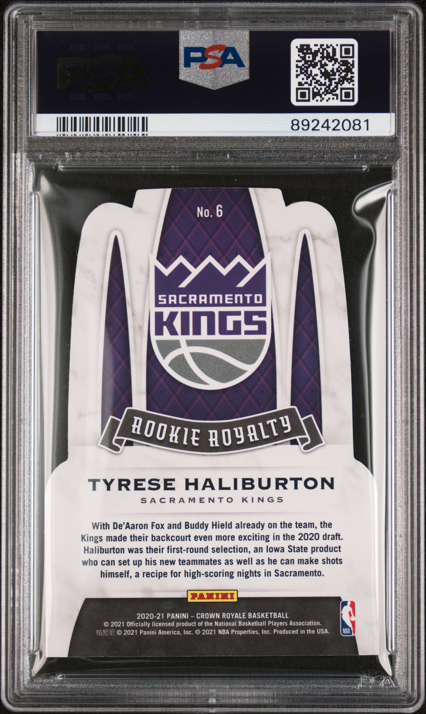 2020 Panini Crown Royale Rookie Royalty Red Tyrese Haliburton #6 /49 PSA 9