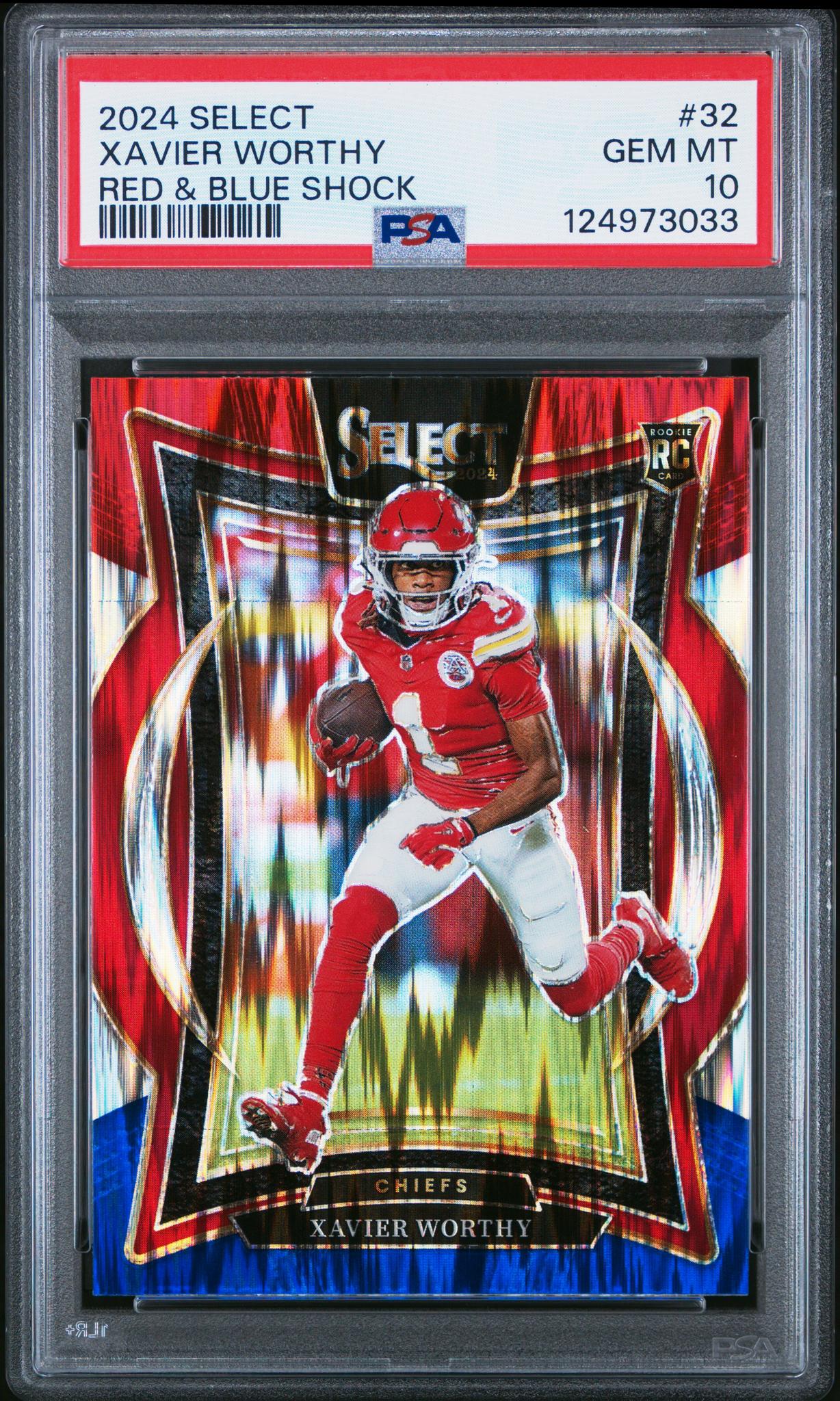 2024 Panini Select Red & Blue Shock Xavier Worthy #32 PSA 10