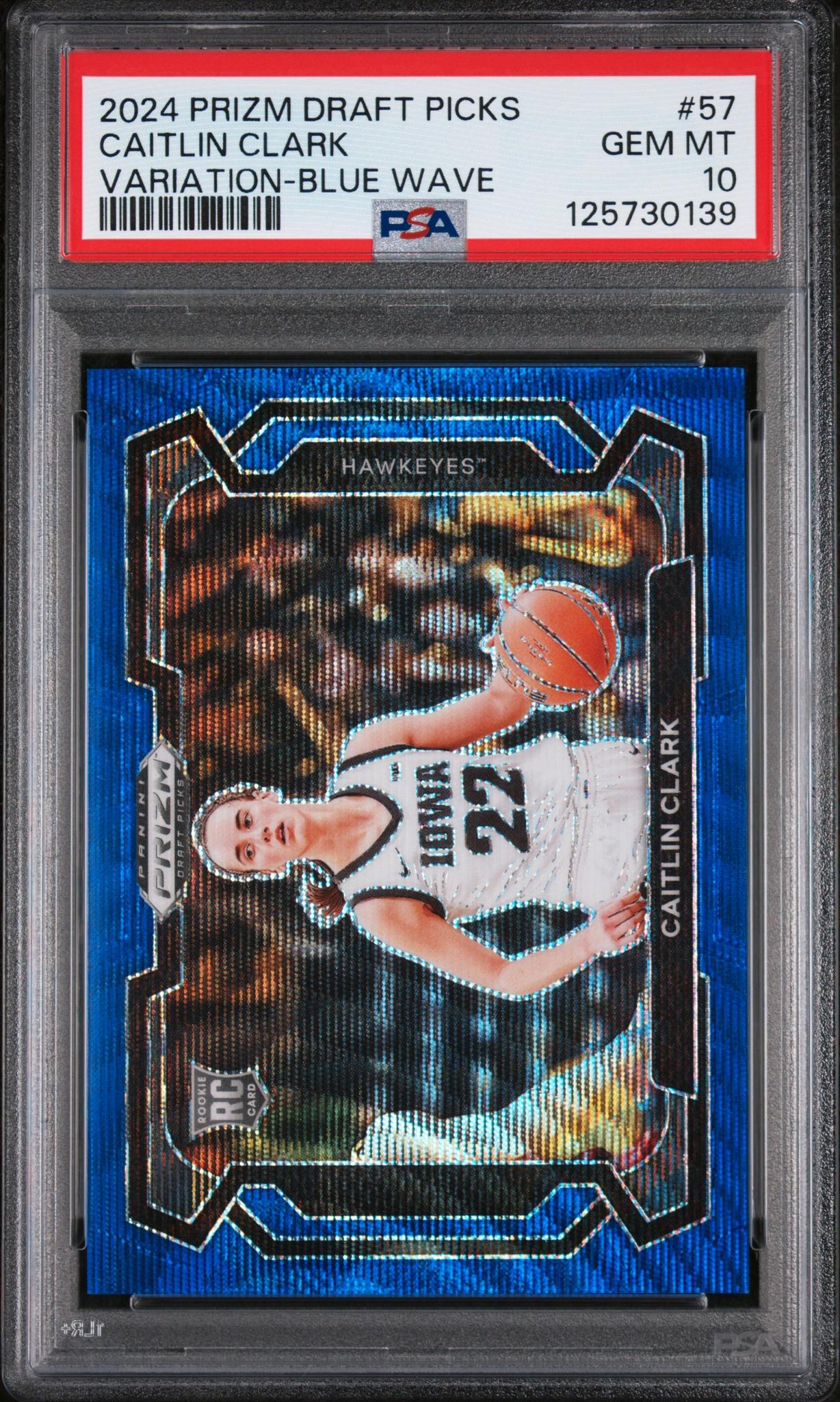2024 Panini Prizm Draft Picks Horizontal Variation Blue Wave Caitlin Clark #57 /149 /249 PSA 10
