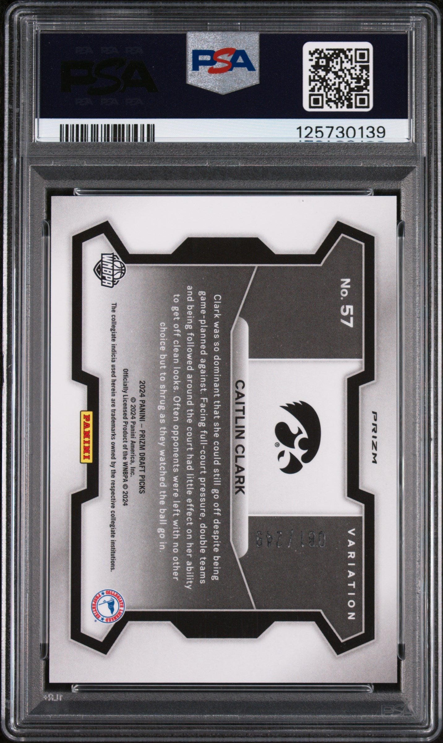 2024 Panini Prizm Draft Picks Horizontal Variation Blue Wave Caitlin Clark #57 /149 /249 PSA 10