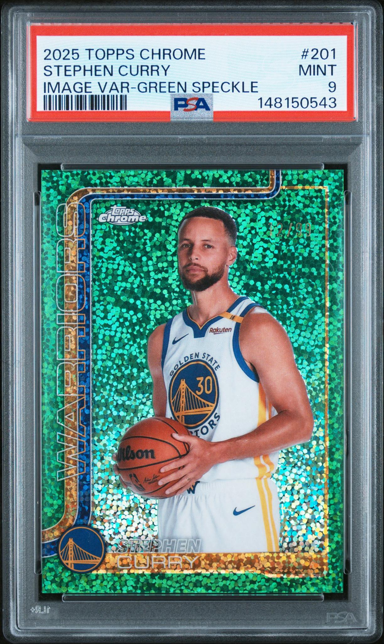 2025 Topps Chrome Image Variation-Green Speckle Stephen Curry #201 /99 PSA 9
