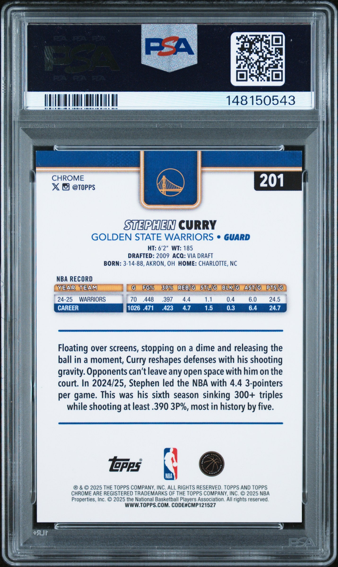 2025 Topps Chrome Image Variation-Green Speckle Stephen Curry #201 /99 PSA 9