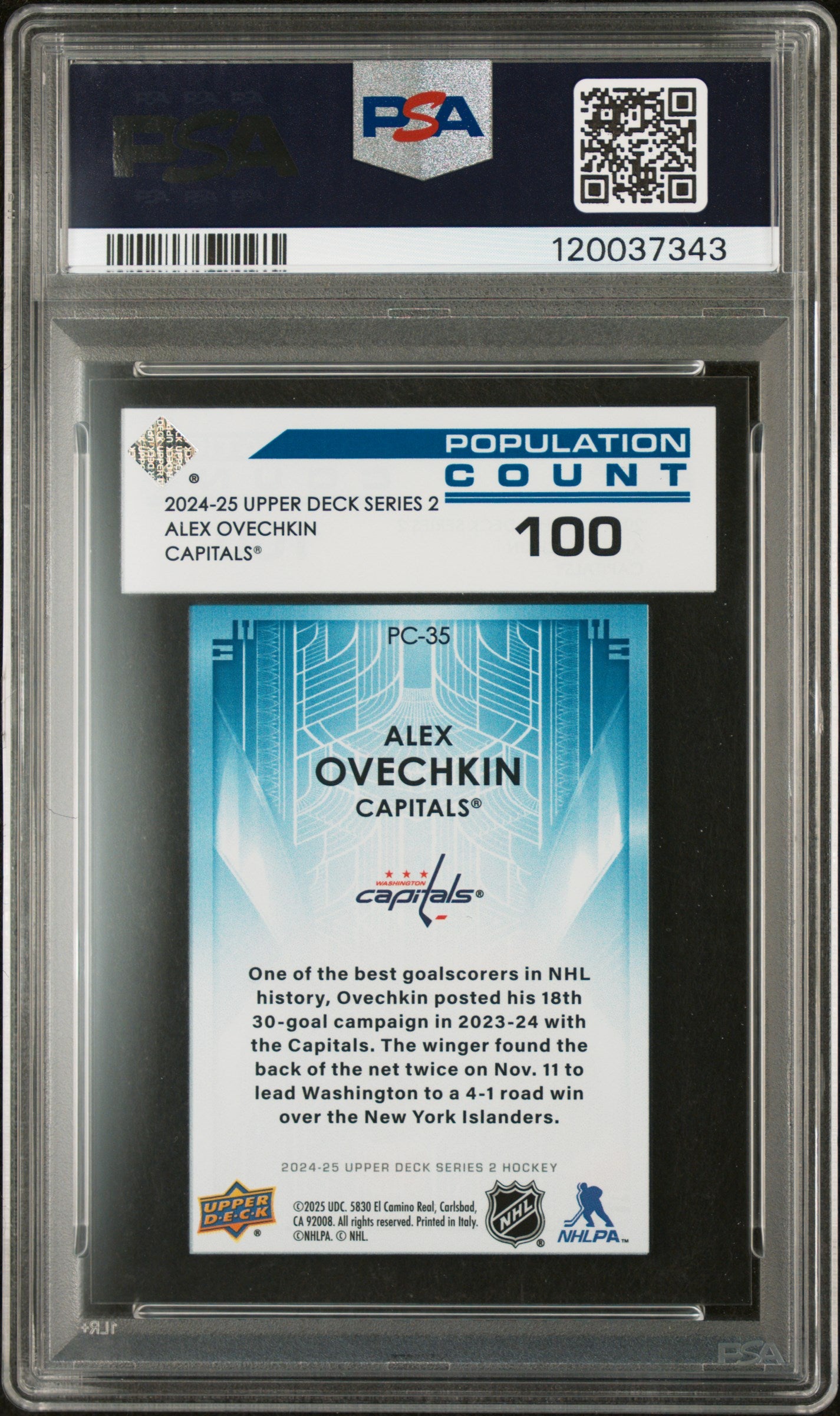 2024 Upper Deck Population Count 1000 100 Alex Ovechkin #PC35 /100 PSA 10