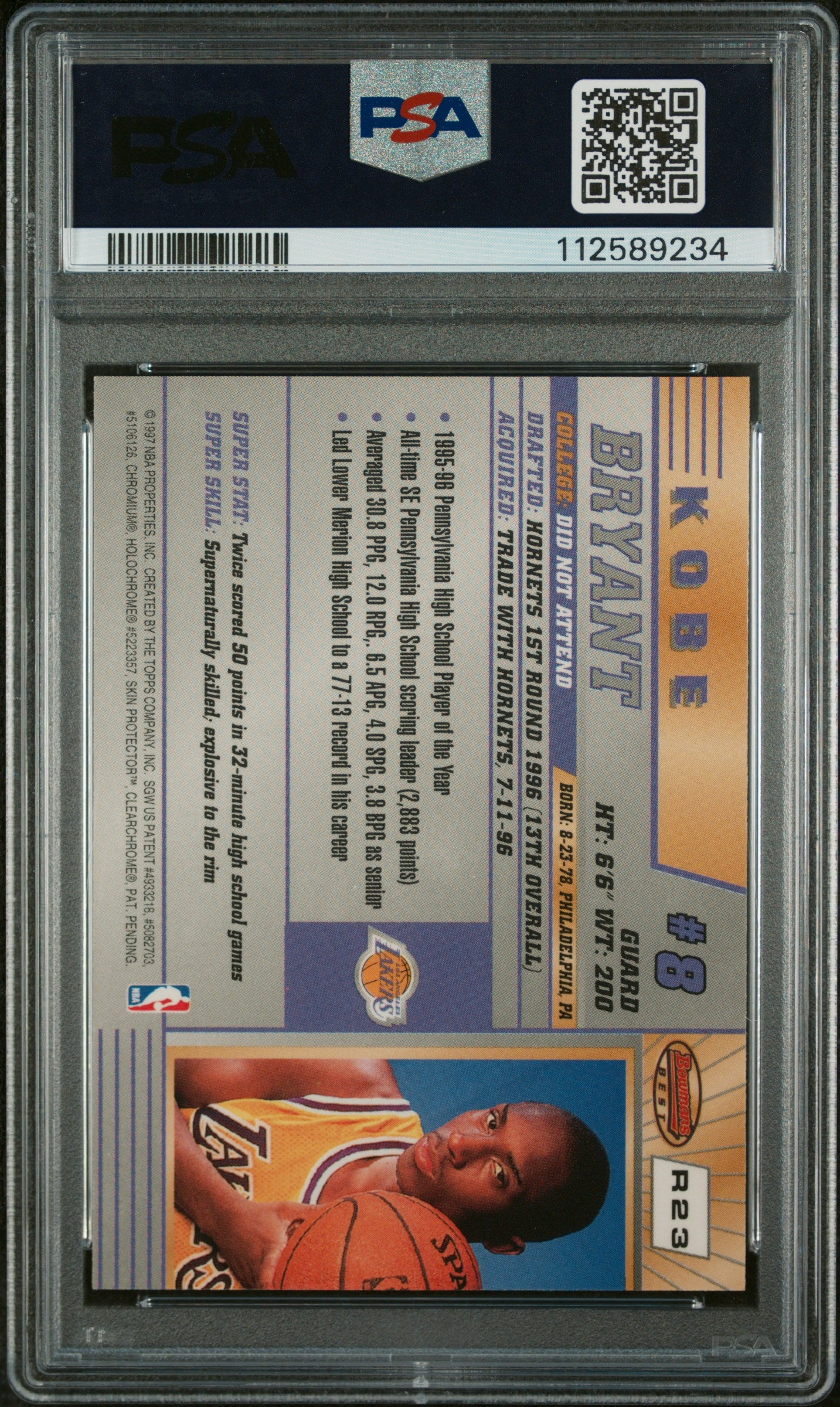 1996 Bowman's Best Rookie Kobe Bryant #R23 PSA 9