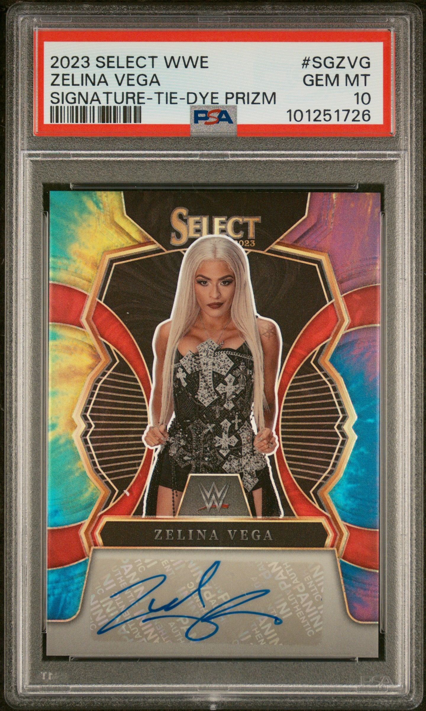 2023 Panini Select WWE Signatures Tie-Dye Zelina Vega #SGZVG /25 PSA 10