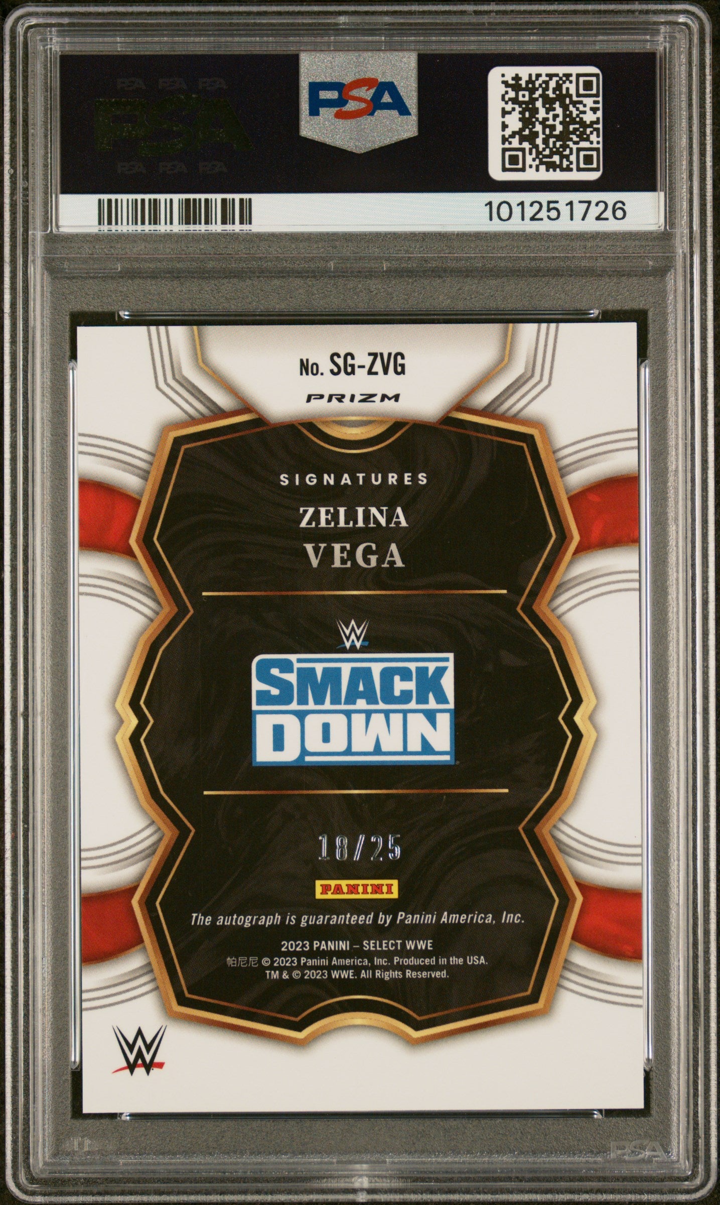 2023 Panini Select WWE Signatures Tie-Dye Zelina Vega #SGZVG /25 PSA 10