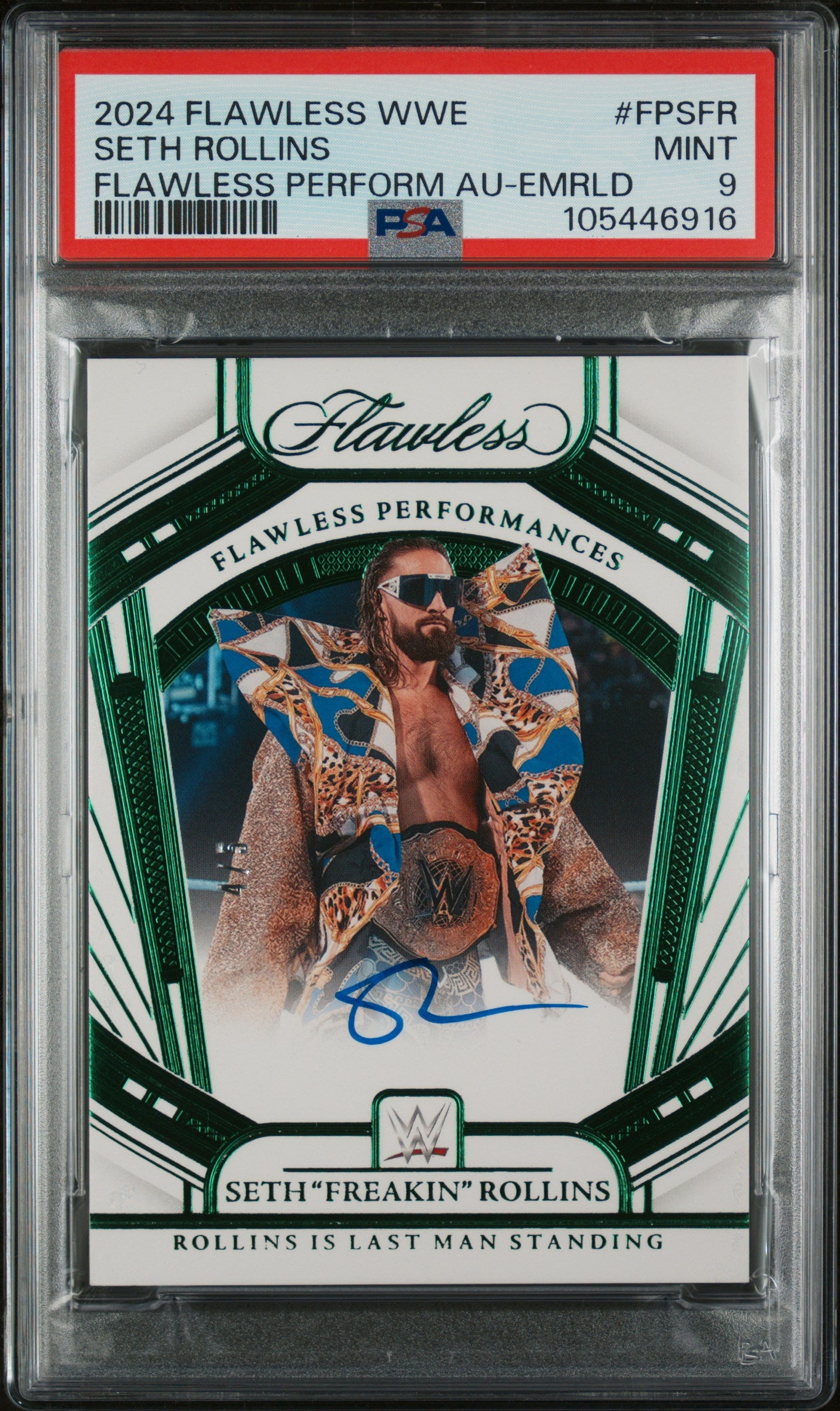 2024 Panini Flawless WWE Flawless Performances Autographs Emerald Seth Freakin Rollins #FPSFR PSA 9