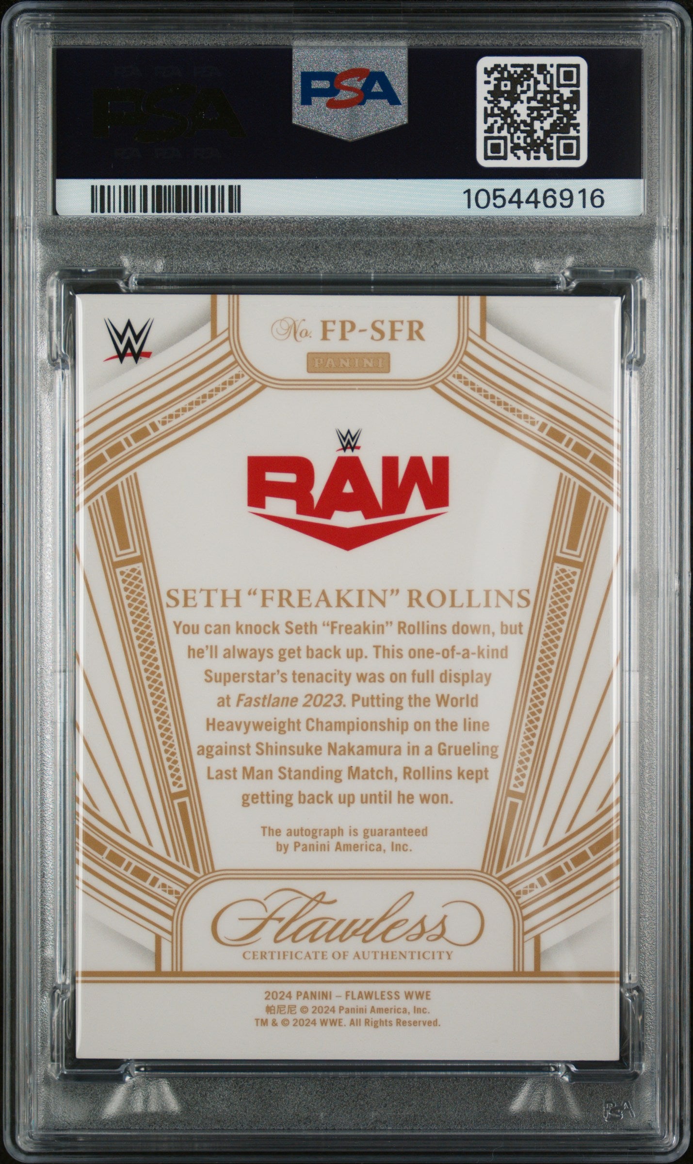 2024 Panini Flawless WWE Flawless Performances Autographs Emerald Seth Freakin Rollins #FPSFR PSA 9