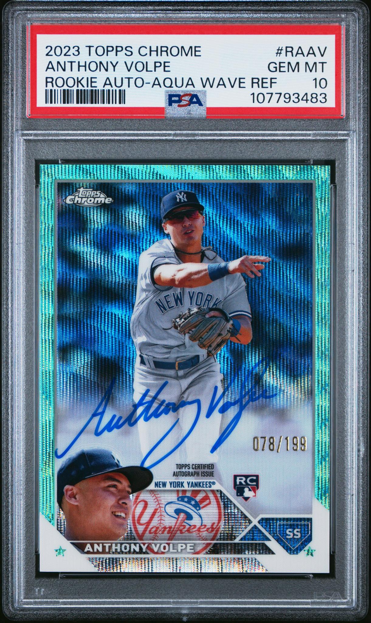 2023 Topps Chrome Rookie Autograph Aqua Wave Refractor Anthony Volpe #RAAV /199 PSA 10