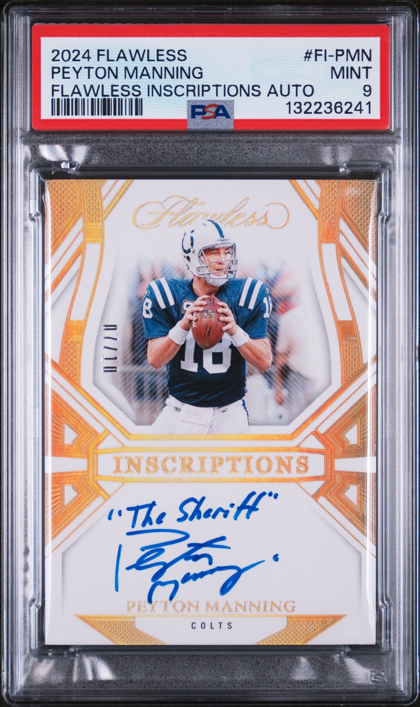 2024 Panini Flawless Flawless Inscriptions Autographs Peyton Manning #FI-PMN /10 PSA 9