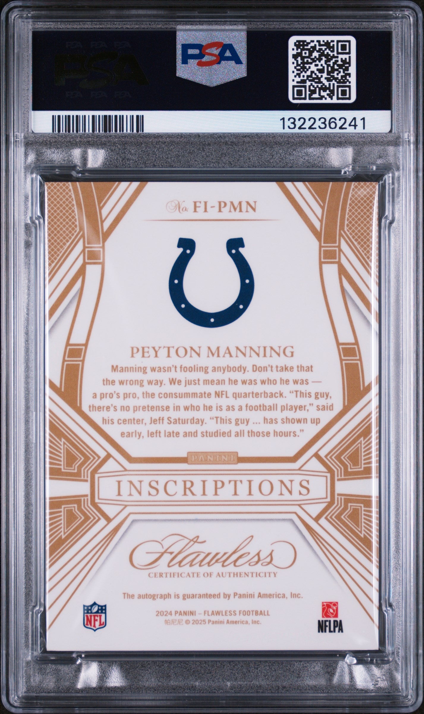 2024 Panini Flawless Flawless Inscriptions Autographs Peyton Manning #FI-PMN /10 PSA 9