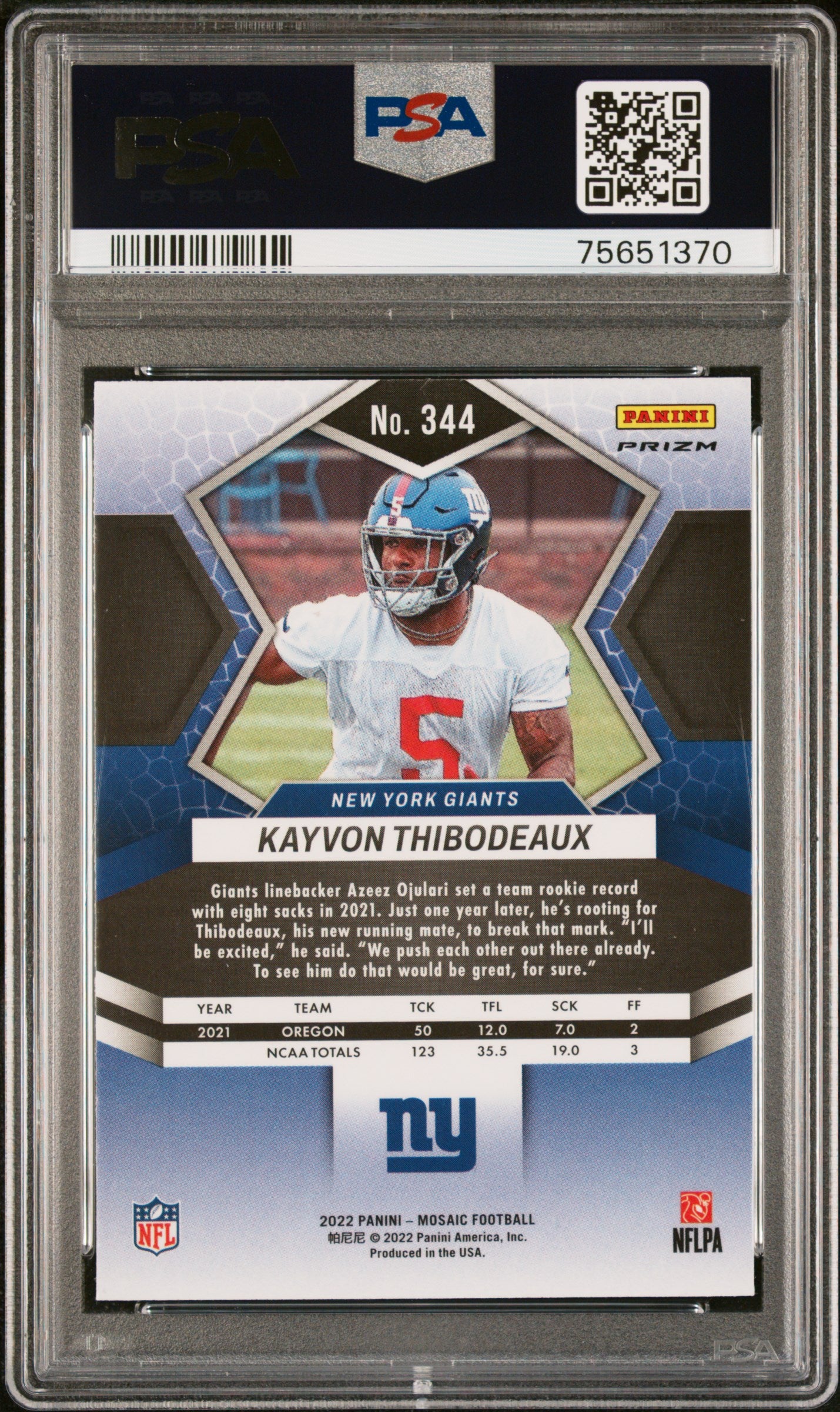 2022 Panini Mosaic Genesis Kayvon Thibodeaux #344 PSA 10