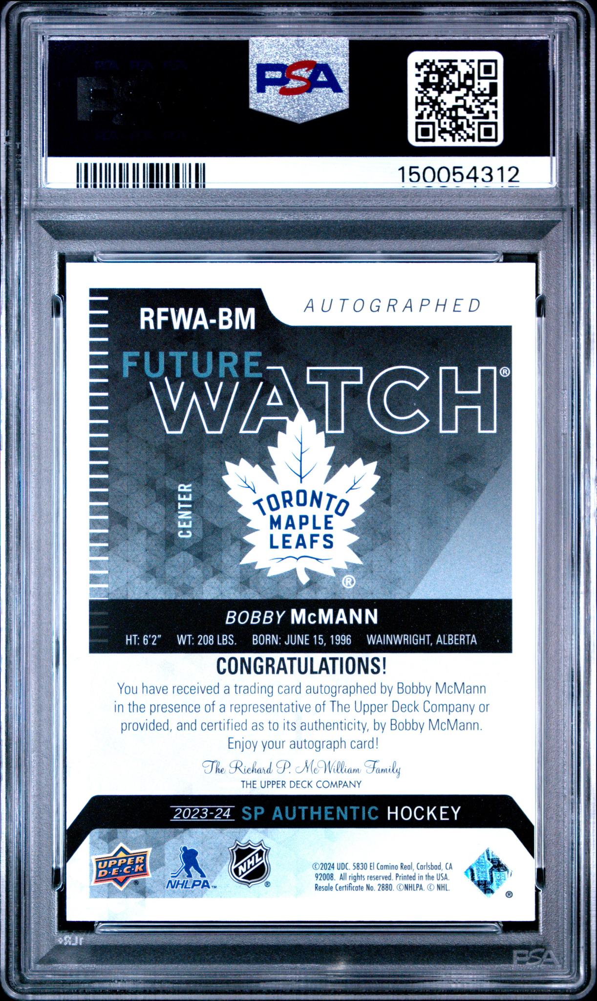 2023 SP Authentic 2013-14 Retro Autograph Future Watch 2013 Retro Au Future Watch Bobby Mcmann #RFWABM /699 PSA 10