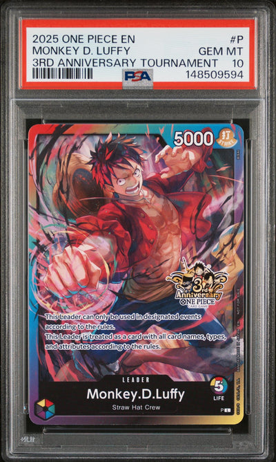 One Piece Card Game Monkey D. Luffy #P 3rd Anniversary Tournament PSA 10