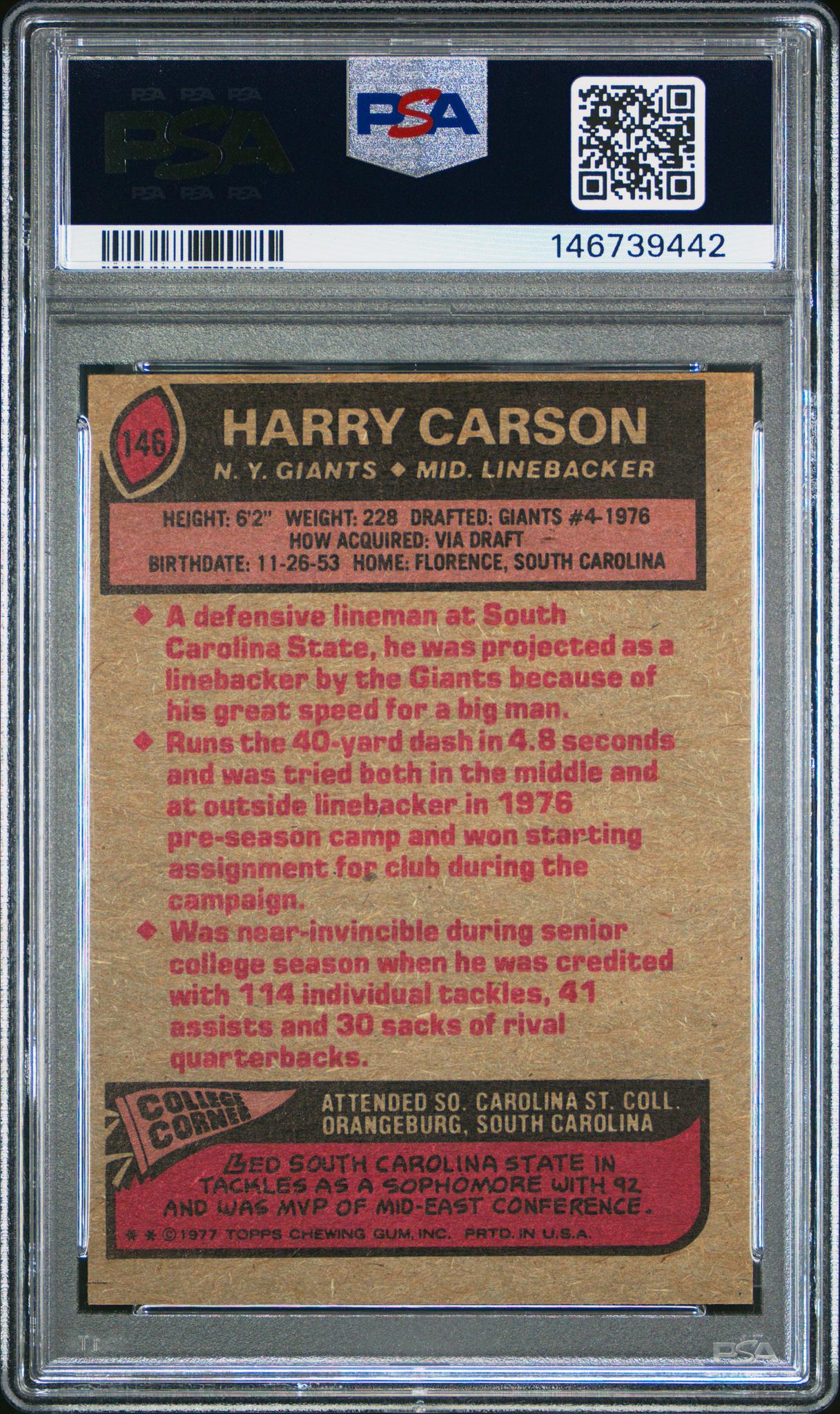 1977 Topps Harry Carson #146 PSA 5