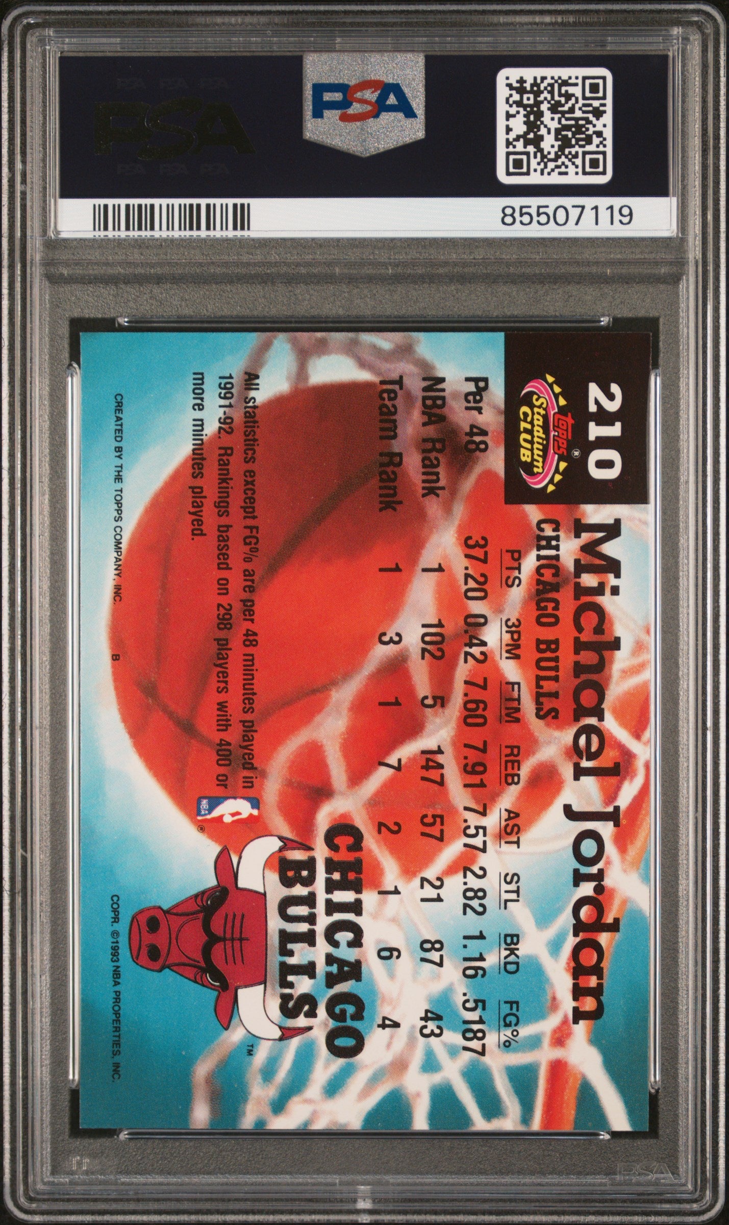 1992 Stadium Club Members Choice Michael Jordan #210 PSA 8