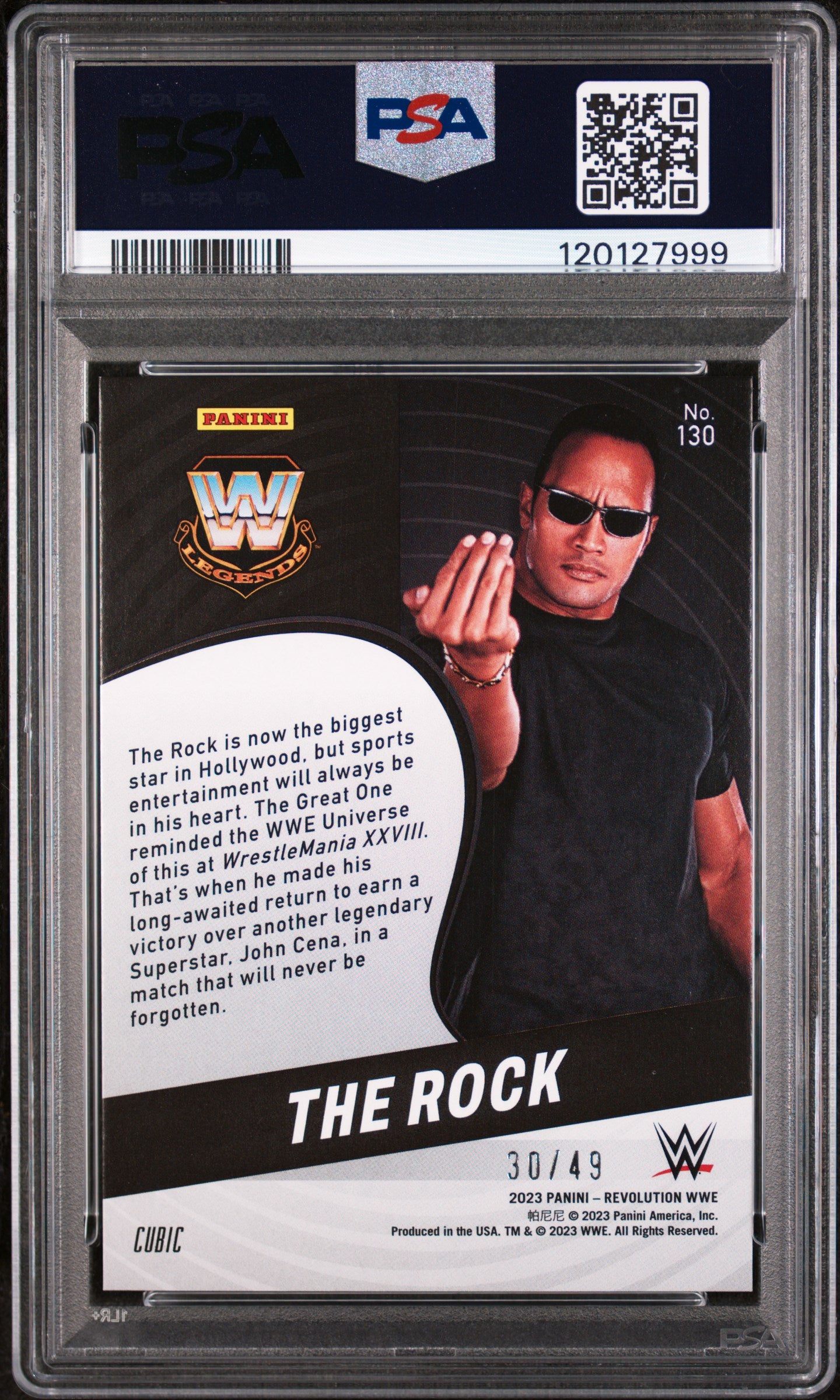 2023 Panini Revolution WWE Cubic the Rock #130 /49 PSA 9