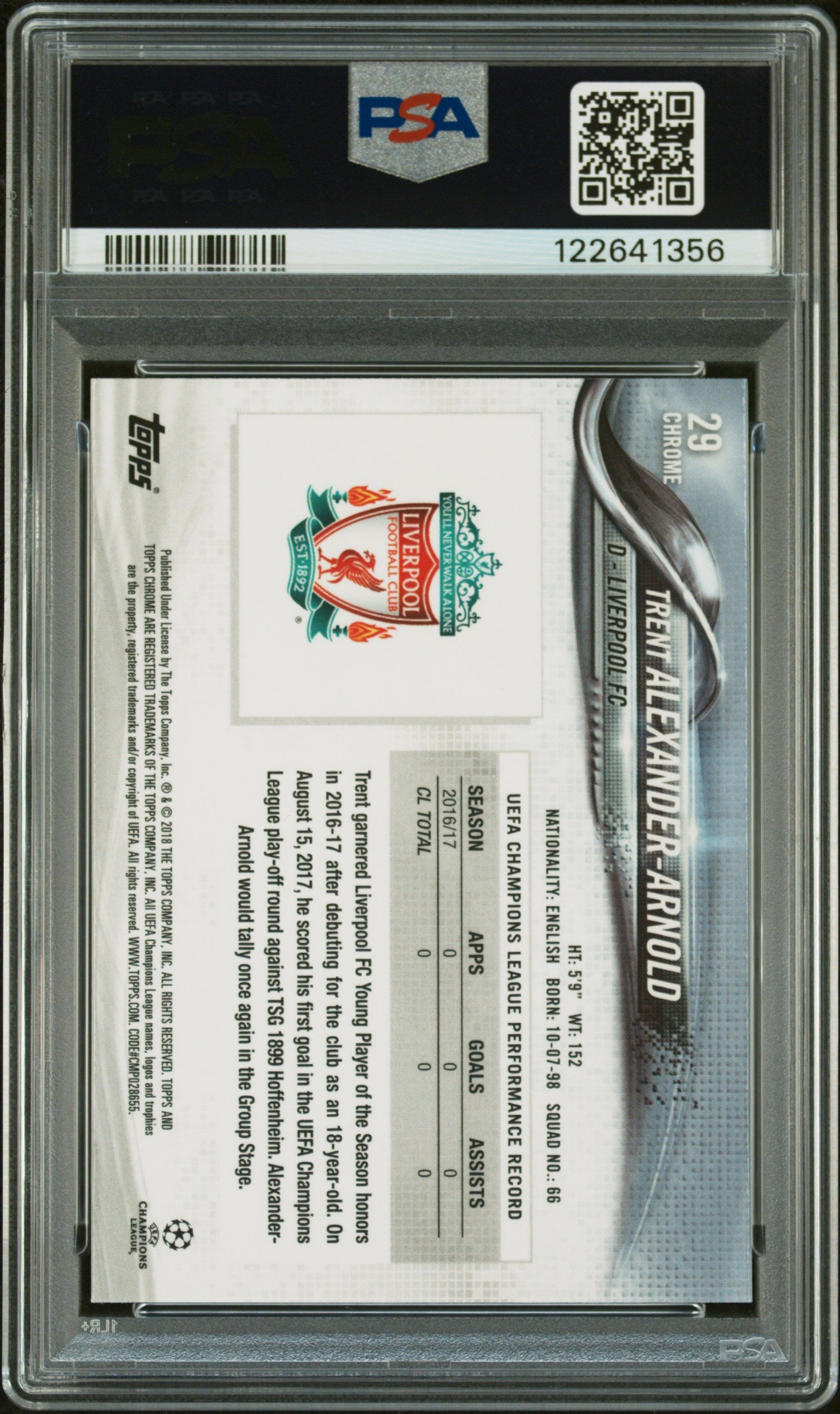 2017 Topps Chrome UEFA Champions League Trent Alexander-Arnold #29 PSA 9