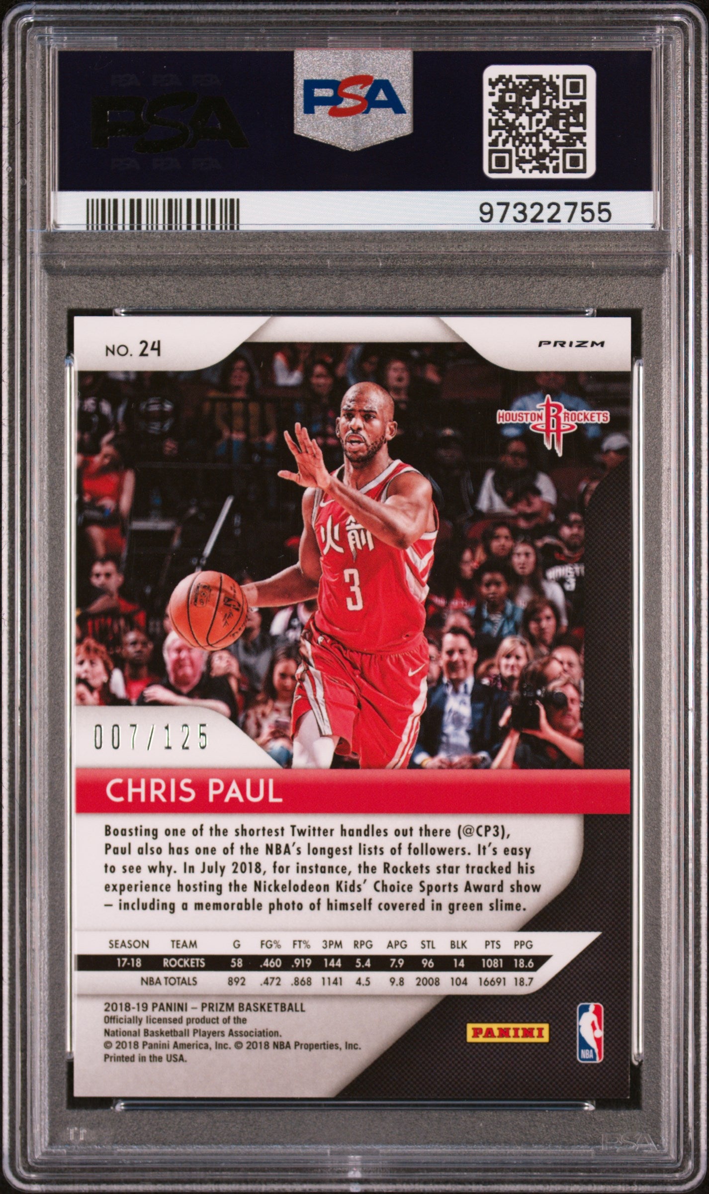 2018 Panini Prizm Fast Break Red Prizm Chris Paul #24 /125 PSA 10