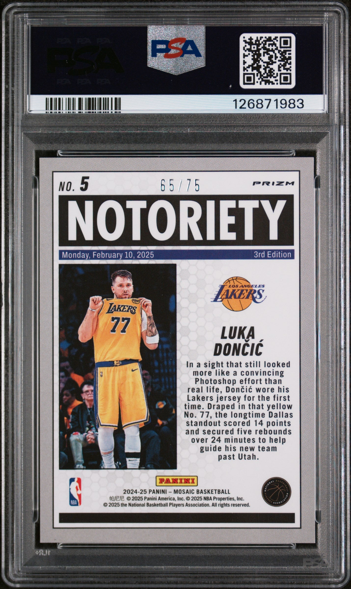 2024 Panini Mosaic Notoriety Bronze Luka Doncic #5 /75 PSA 9 126871983