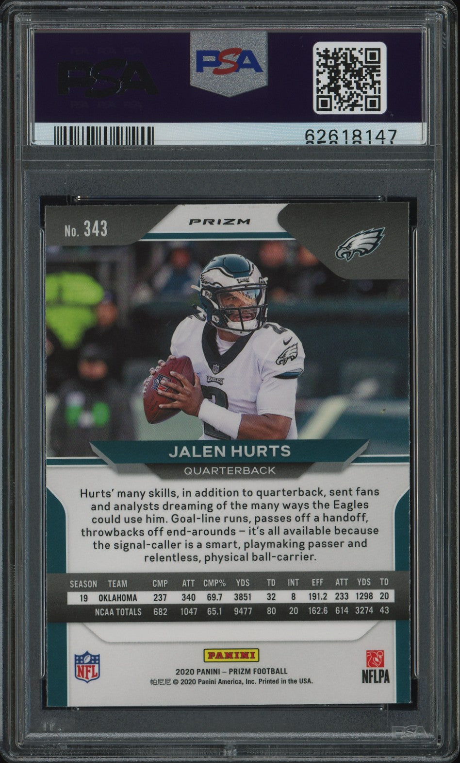 2020 Panini Prizm Silver Prizm Jalen Hurts #343 PSA 10