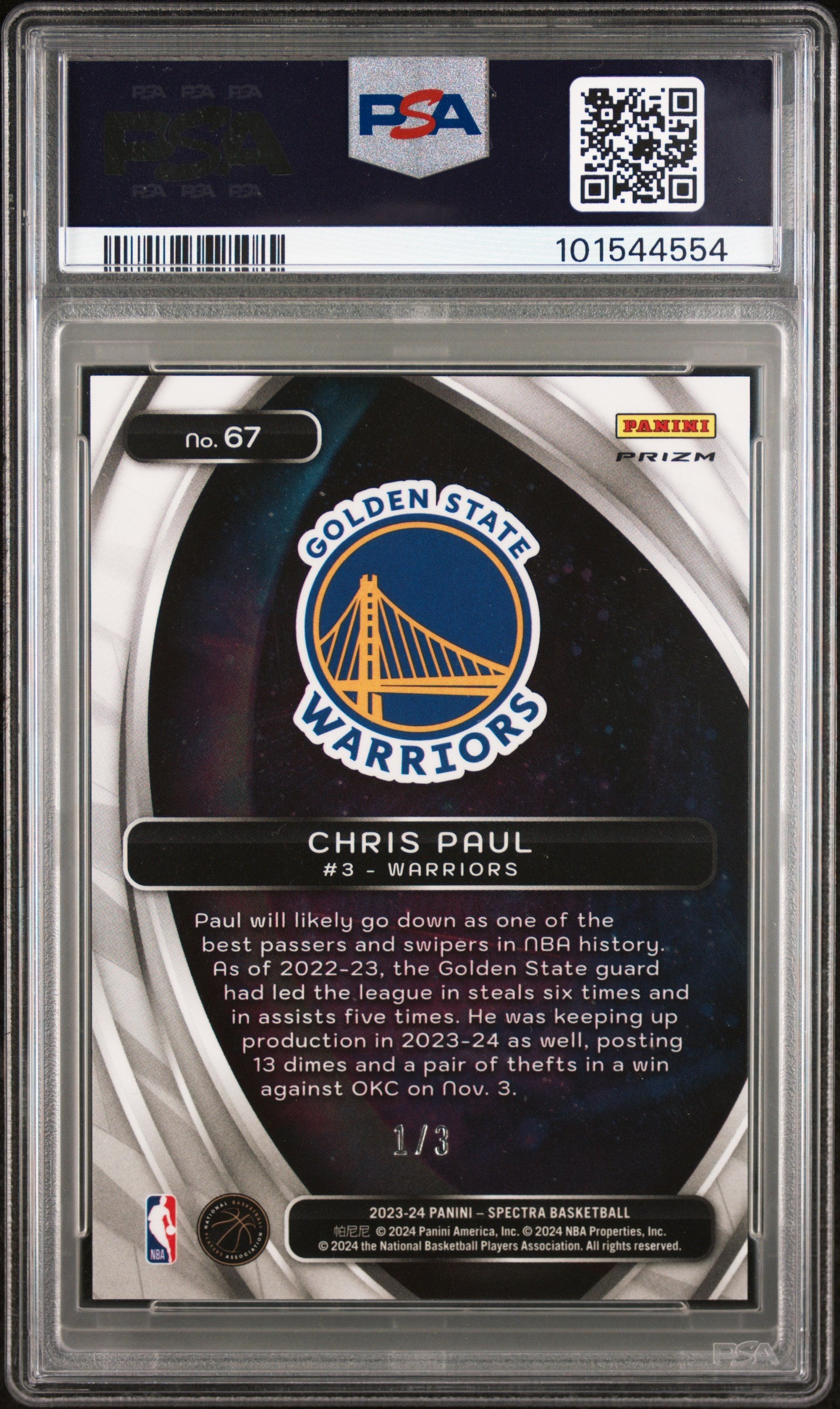 2023 Panini Spectra Titan Gold Scope Fotl Chris Paul #67 /3 PSA 10