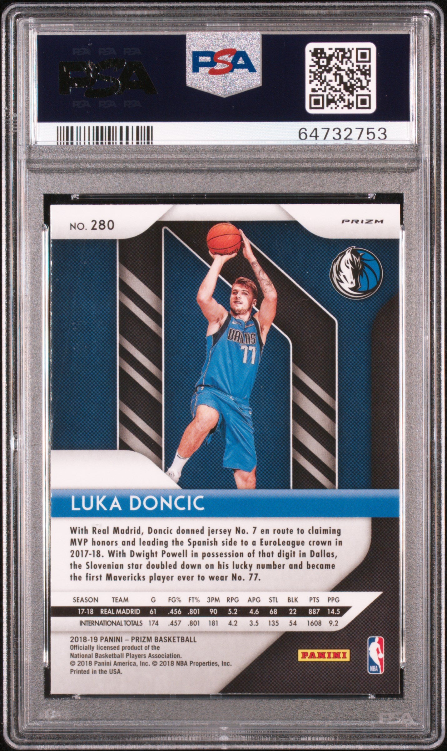 2018 Panini Prizm Red White and Blue Prizm Luka Doncic #280 PSA 10
