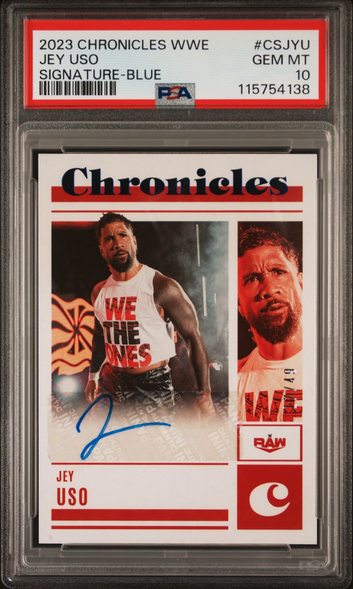 2023 Panini Chronicles WWE Jey Uso #CS-JYU Signature-Blue Auto PSA 10
