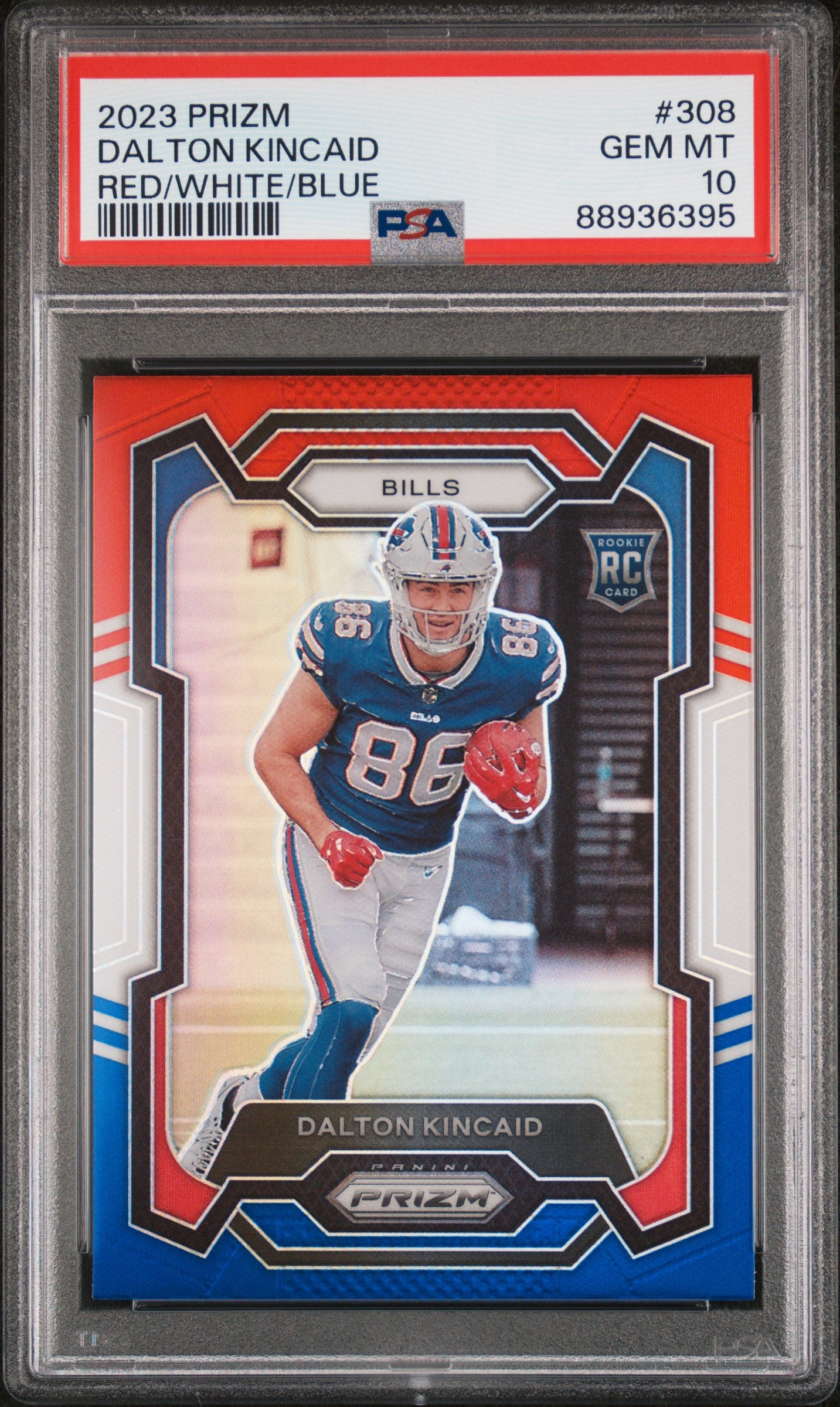 2023 Panini Prizm Prizms Red White and Blue Dalton Kincaid #308 PSA 10