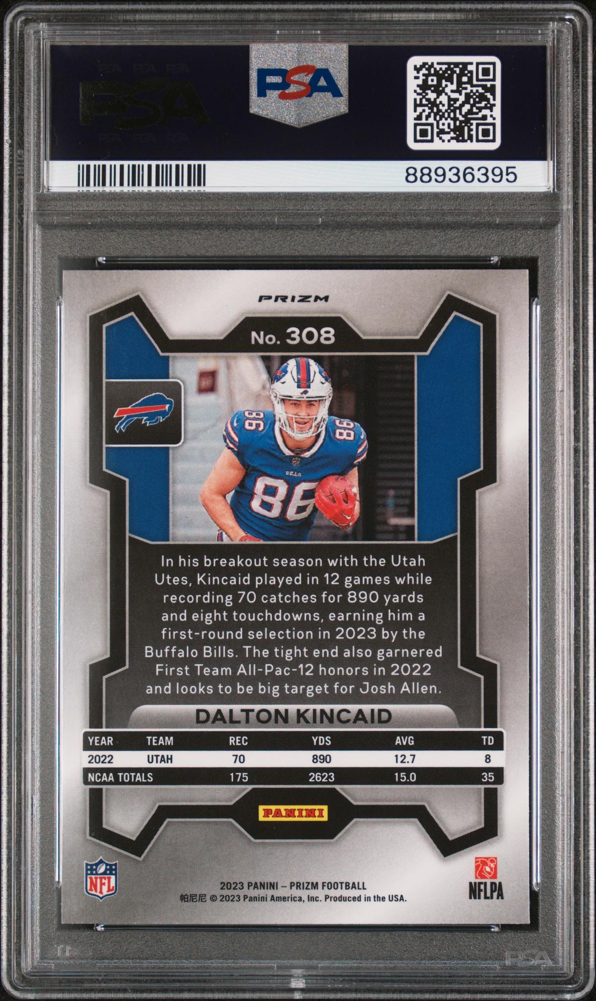 2023 Panini Prizm Prizms Red White and Blue Dalton Kincaid #308 PSA 10