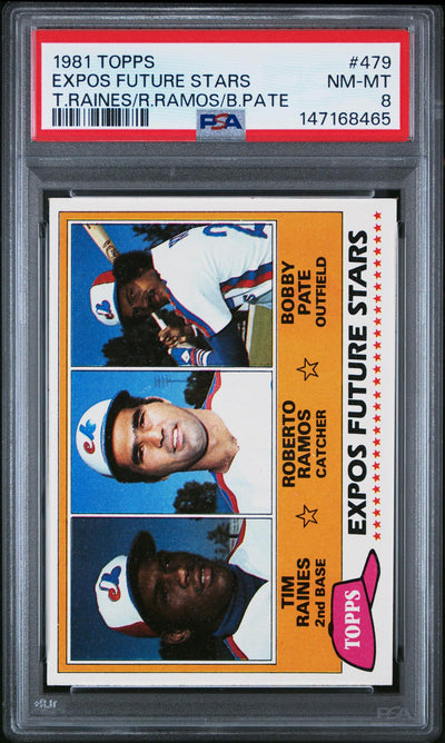 1981 Topps Expos Future Stars T. Raines/R. Ramos/B. Pate #479 PSA 8