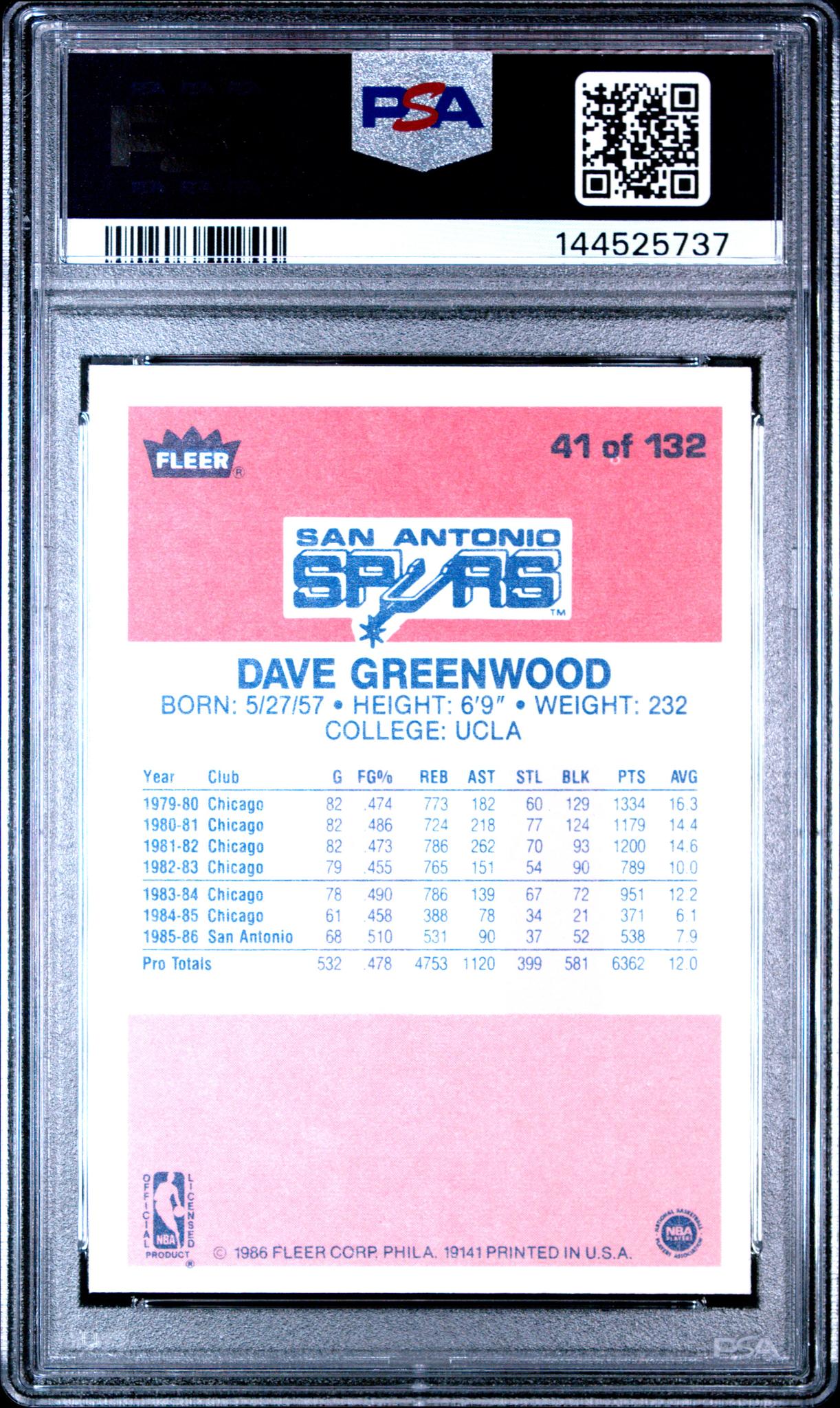 1986 Fleer David Greenwood #41 /41 PSA 9