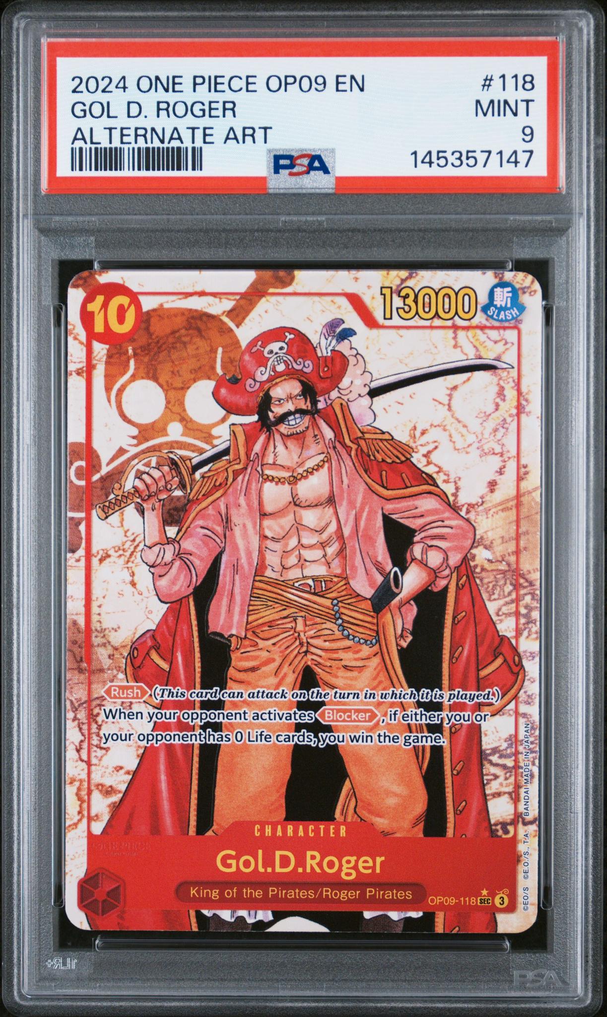 2024 One Piece Emperors In the New World Alternate Art Gol D. Roger #OP09-118 PSA 9