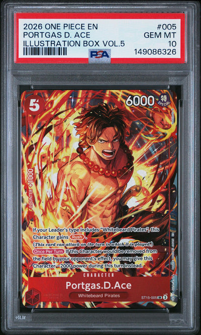 One Piece Card Game Portgas D. Ace ST15-005 Illustration Box Vol.5 PSA 10