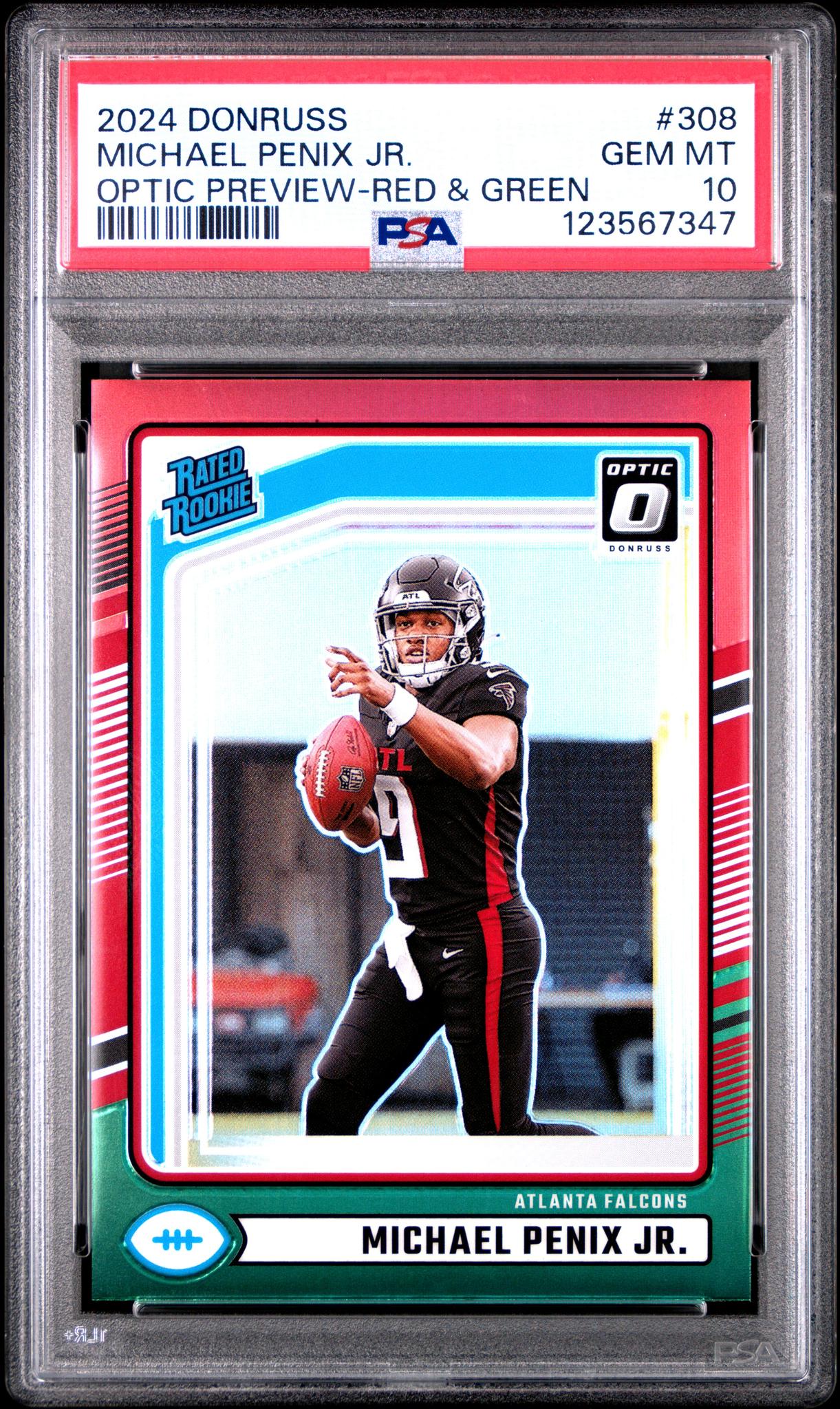 2024 Optic Rated Rookies Preview Red and Green Michael Penix Jr. #308 PSA 10