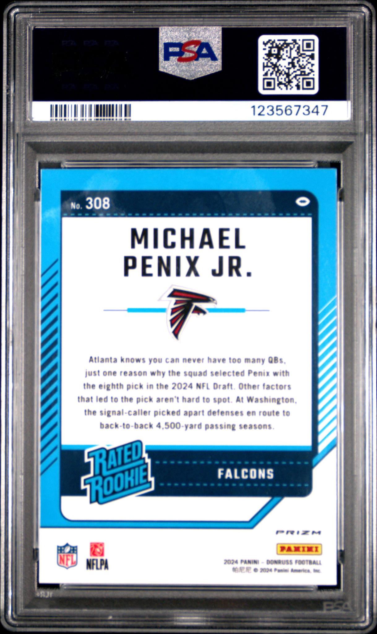 2024 Optic Rated Rookies Preview Red and Green Michael Penix Jr. #308 PSA 10