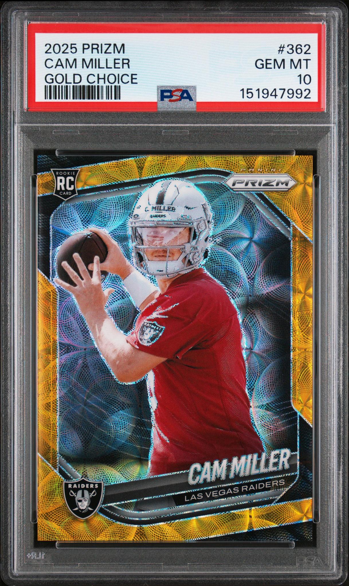 2025 Panini Prizm Gold Choice Cam Miller #362 /10 PSA 10