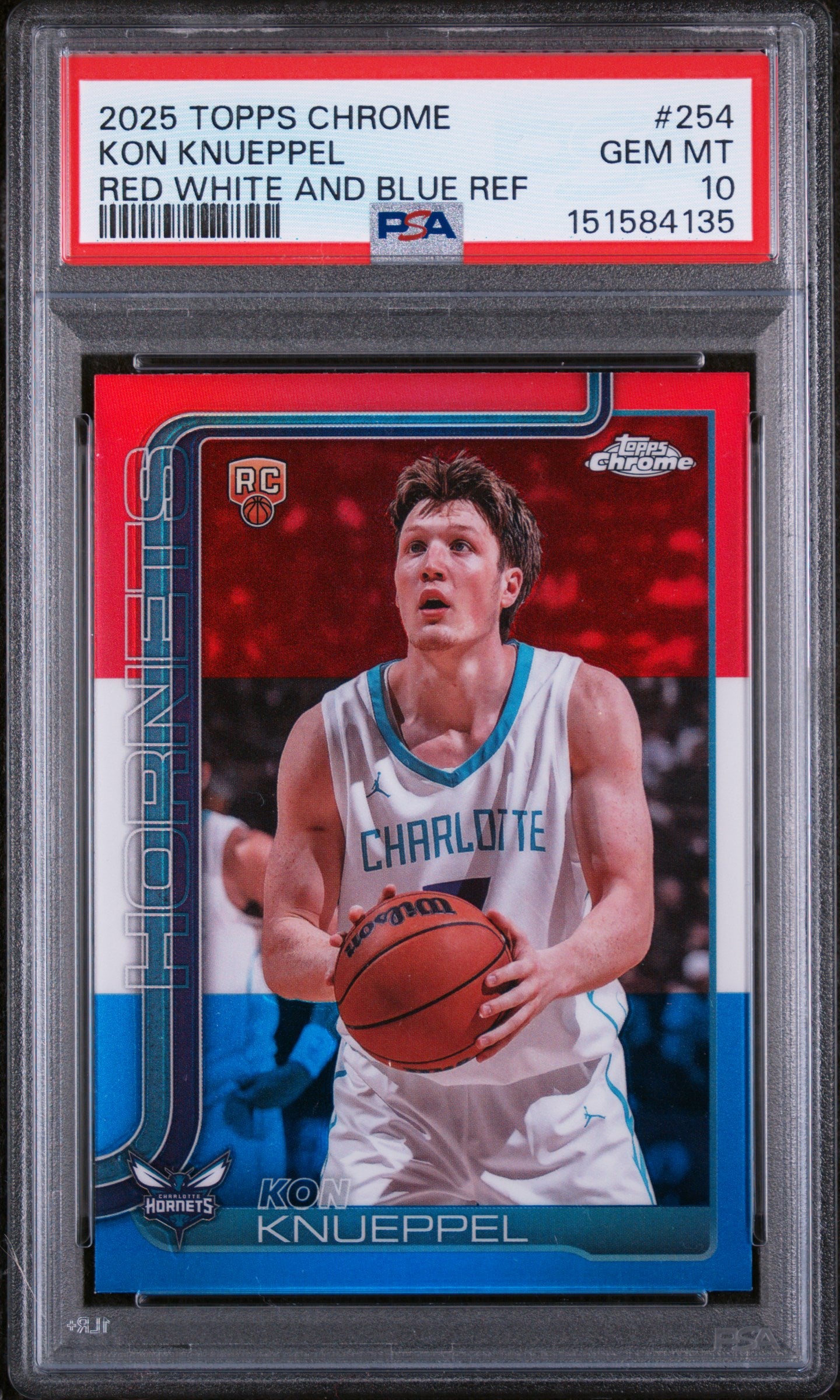 2025 Topps Chrome Red/White/Blue Refractor Kon Knueppel #254 PSA 10